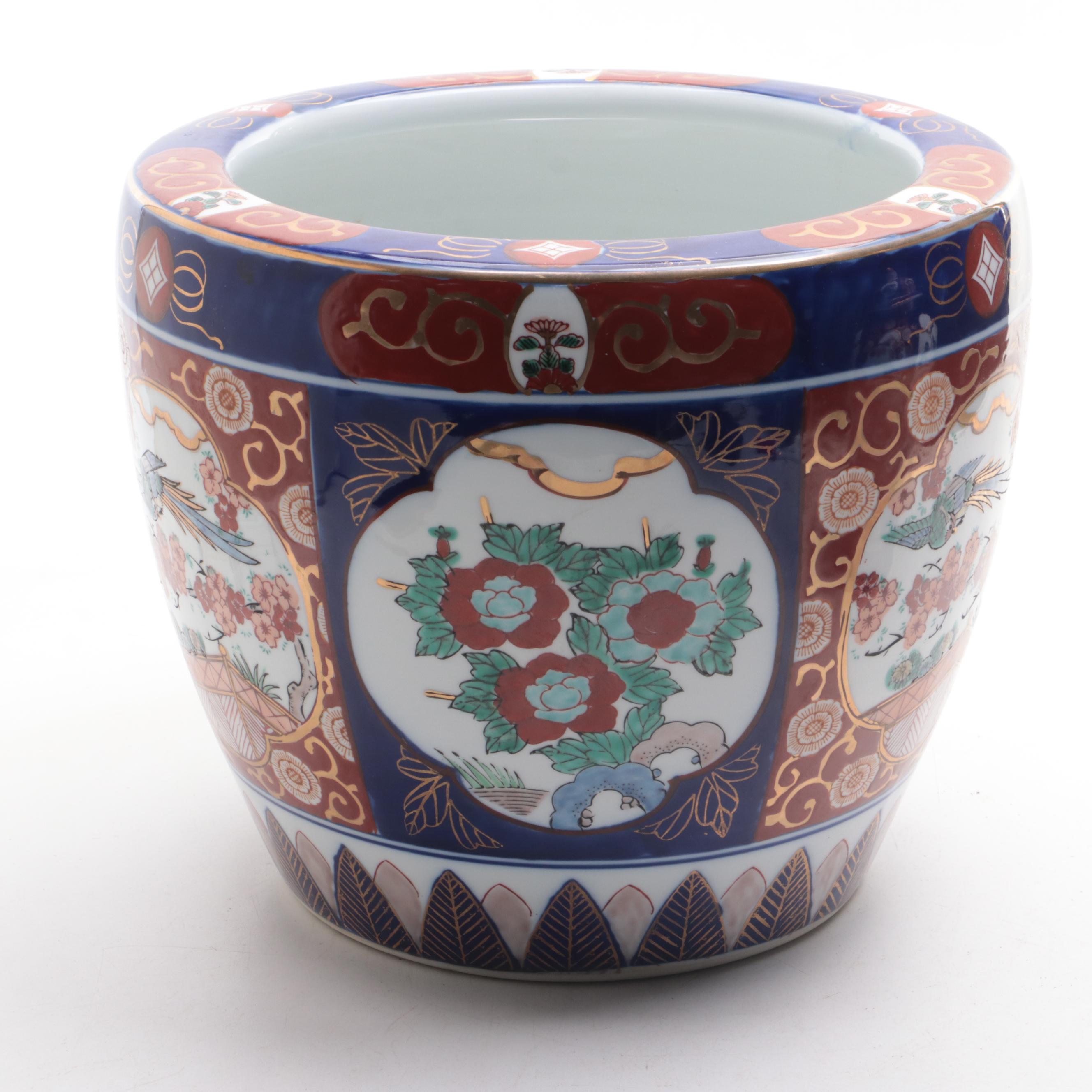 Japanese Gold Imari Porcelain Fishbowl Planter and Ginger Jar