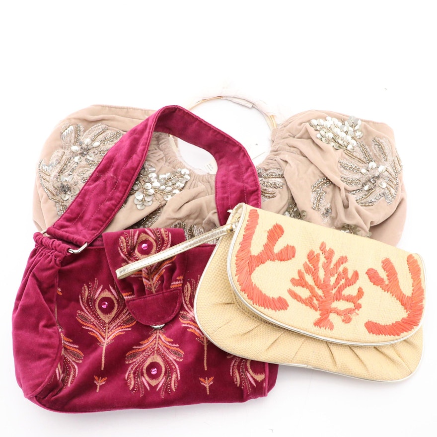 Anthropologie (NWT) and Old Navy Embellished Velvet Bags with Felix Rey Wristlet
