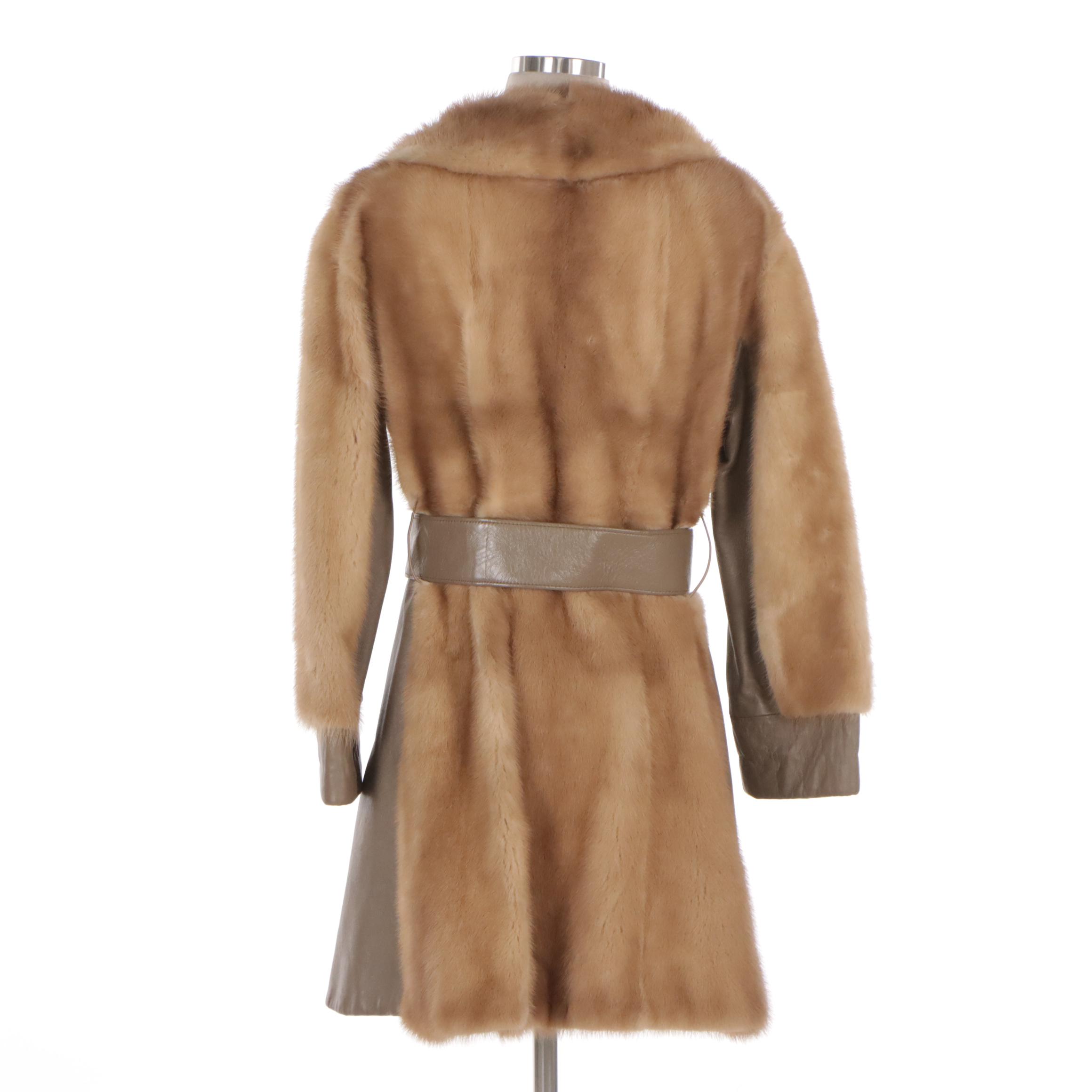 Pastel Mink Fur and Leather Semi-Fitted Belted Coat from Stanley Rich