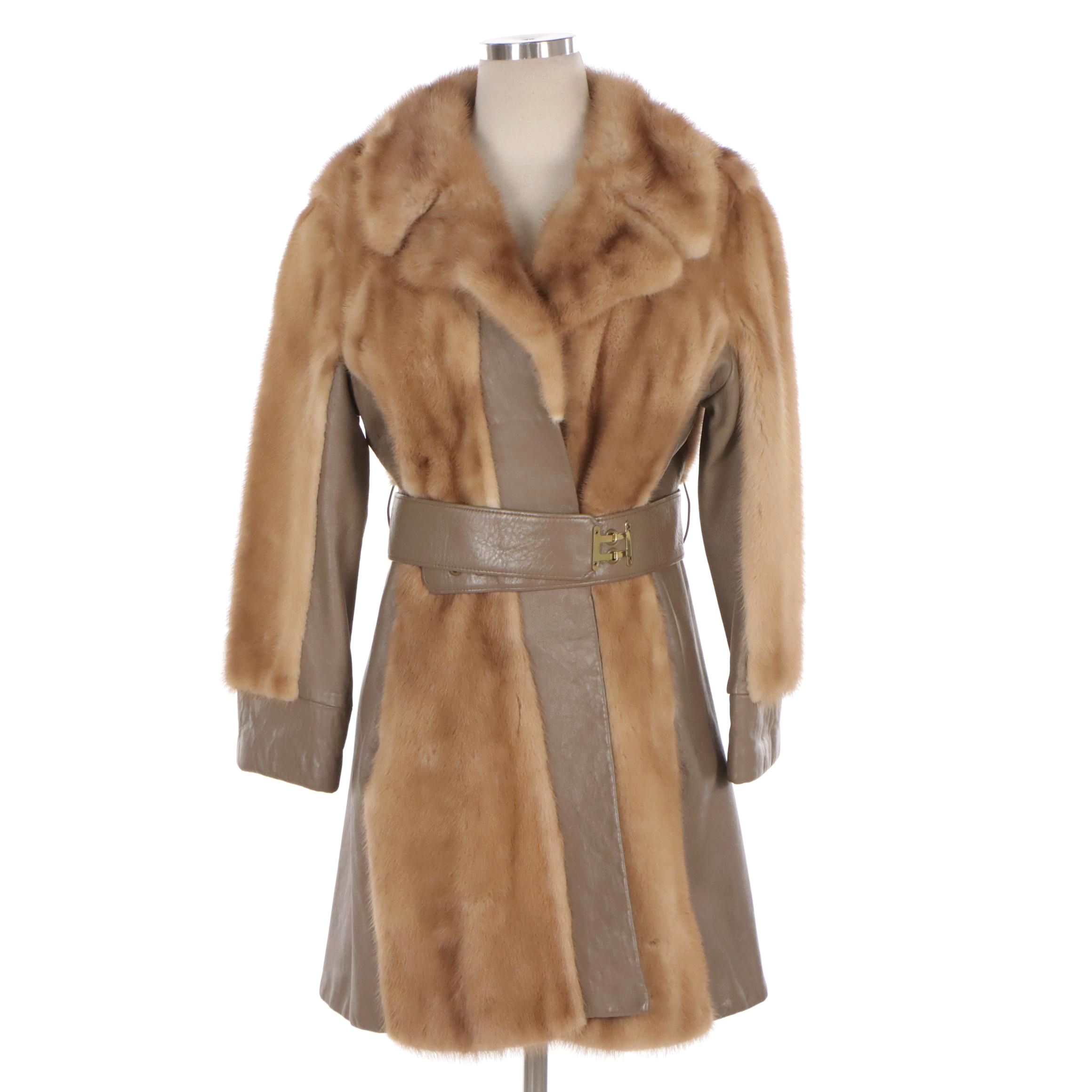 Pastel Mink Fur and Leather Semi-Fitted Belted Coat from Stanley Rich