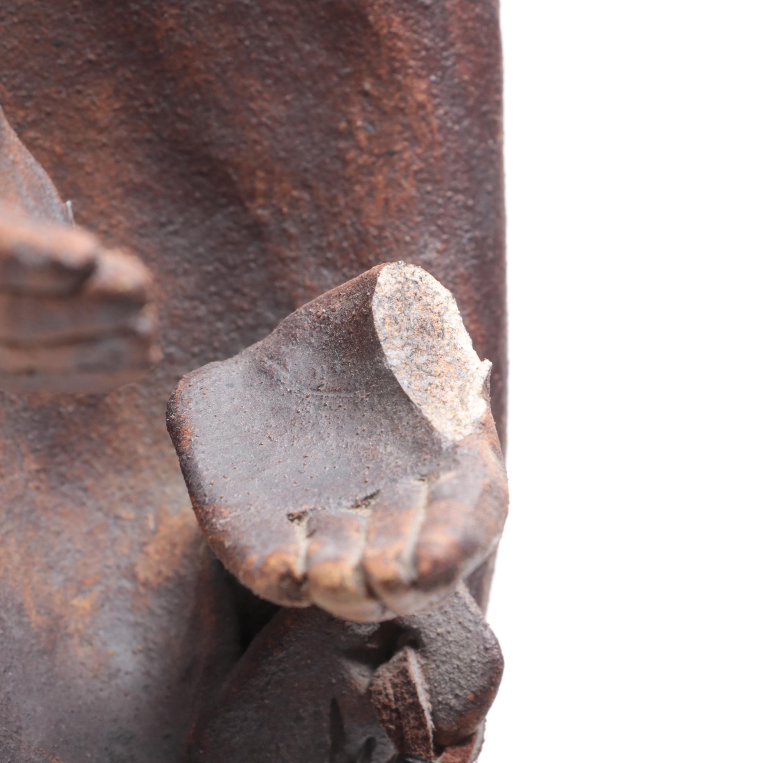 Lynn Hone Hand-Sculpted Stoneware Clay Southwest Figure with Pot, 1987