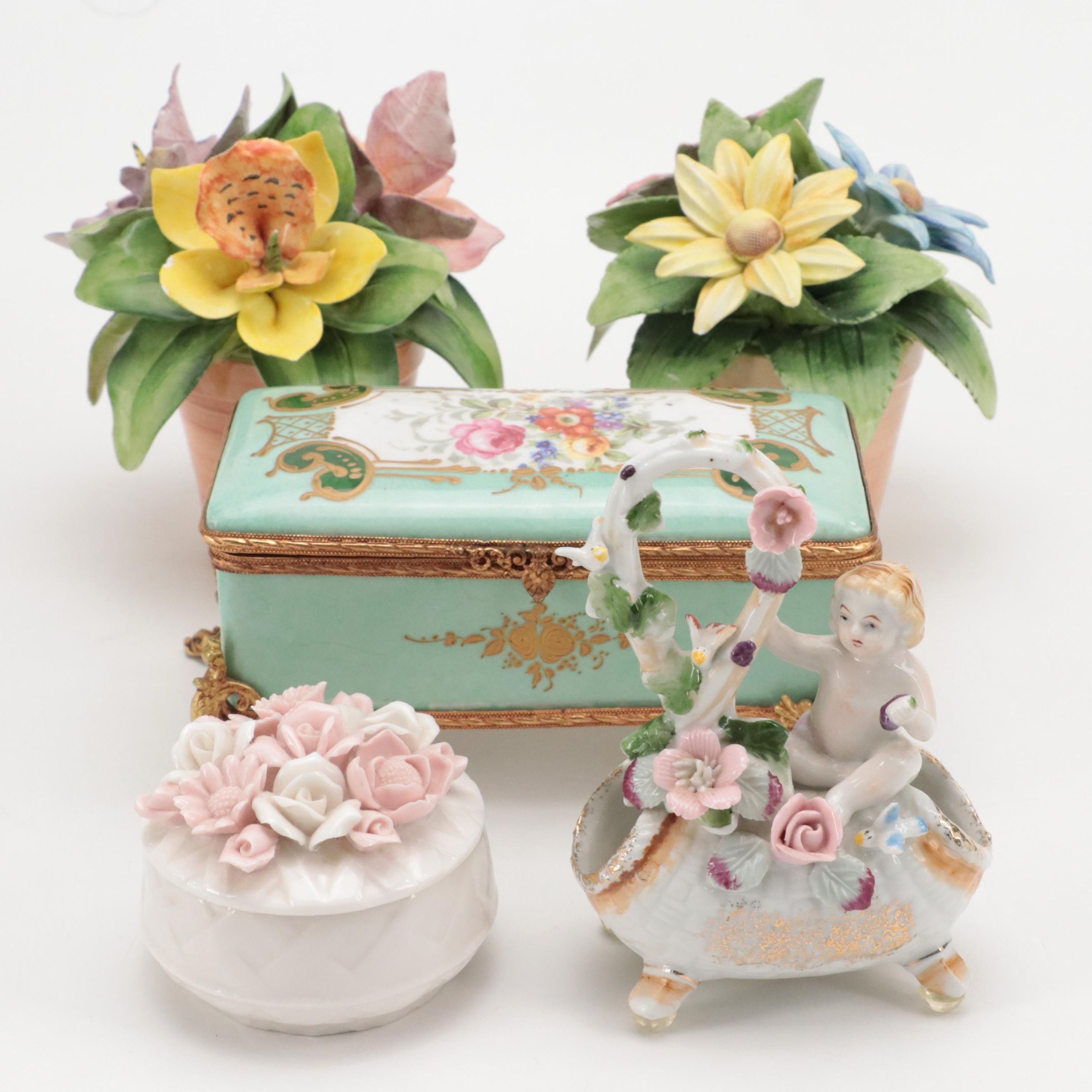 French Limoges Porcelain Lidded Box With Italian and Japanese Porcelain Décor