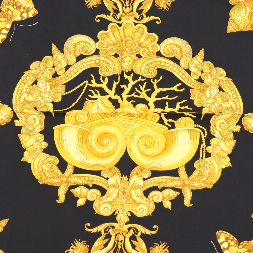 Versace Scarf 90 in Black and Gold Silk | EBTH