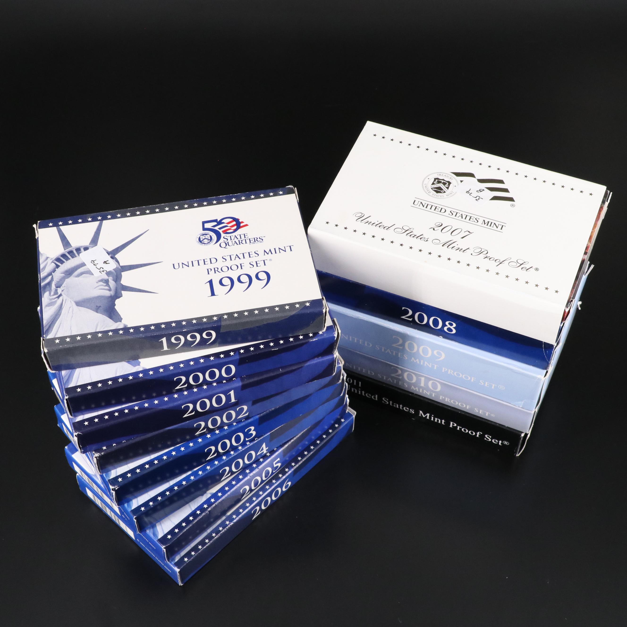 Thirteen Different U.S. Mint Proof Sets, 1999 to 2011 Complete
