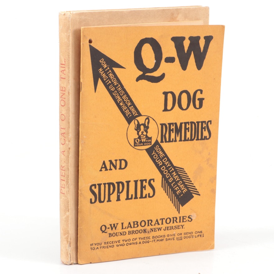 Illustrated "Peter, a Cat o' One Tail" by Charles Morley with "Q-W Dog Remedies"