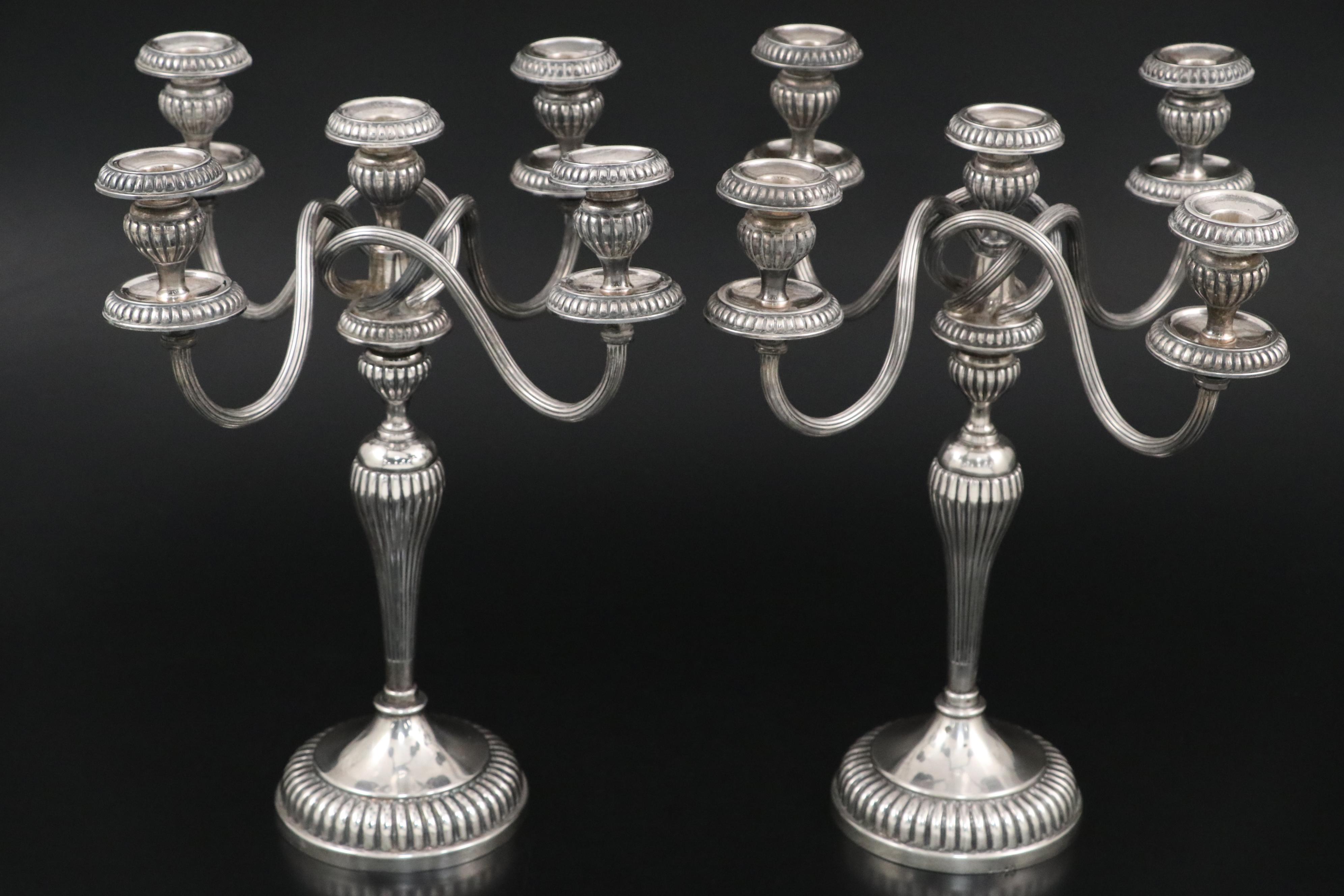 Portuguese Titulo 916 Silver Candelabra with Silver Plate Tray