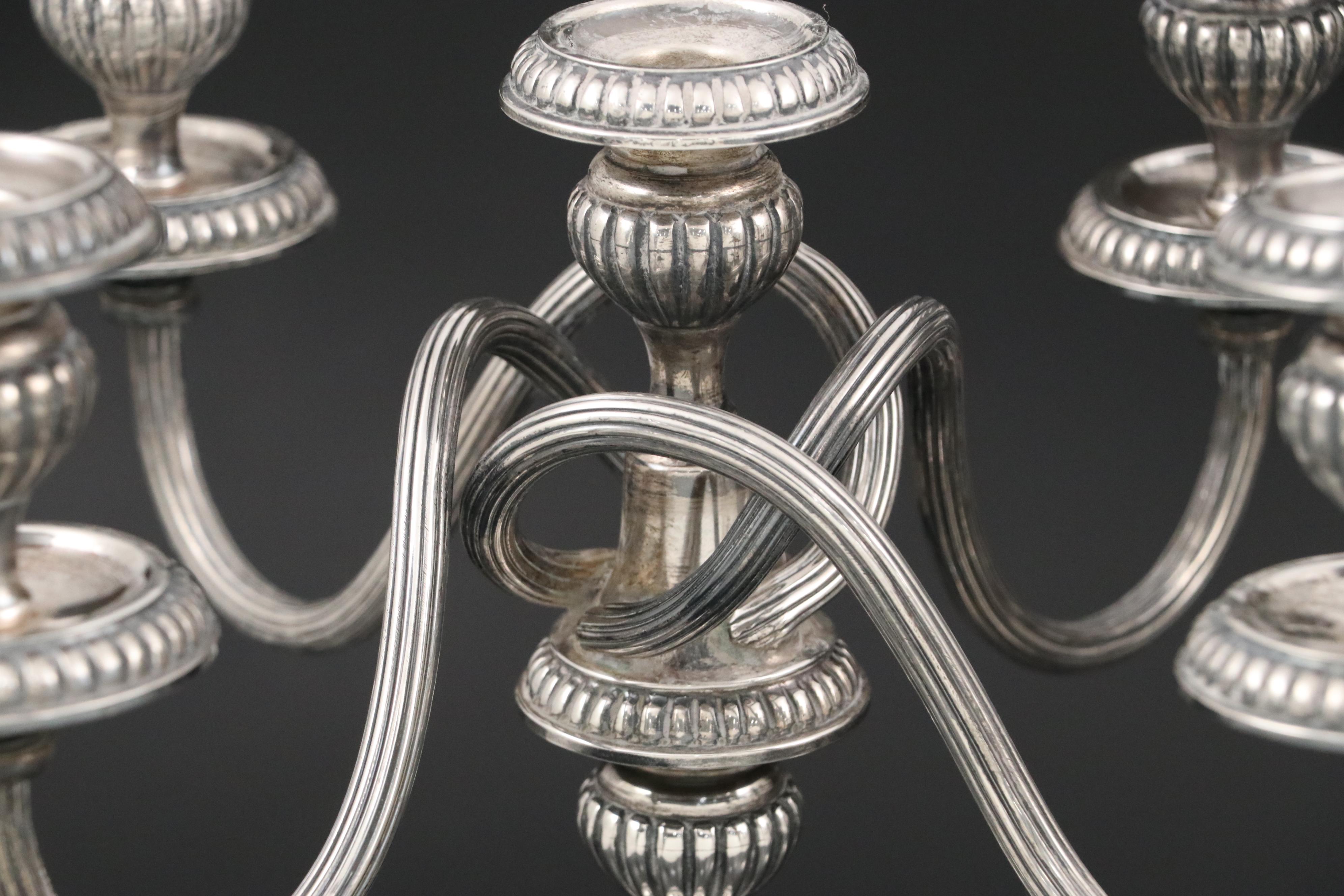 Portuguese Titulo 916 Silver Candelabra with Silver Plate Tray