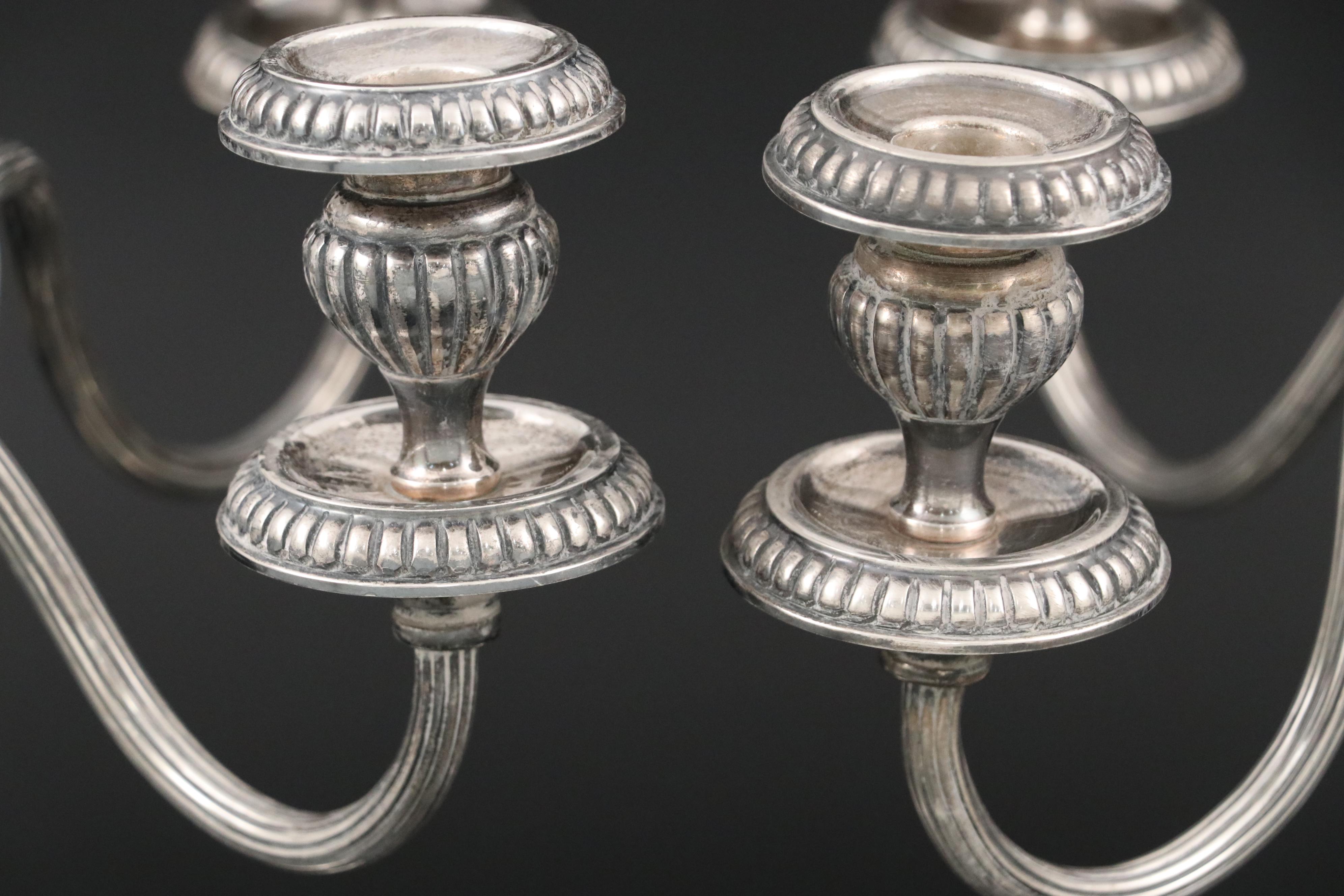 Portuguese Titulo 916 Silver Candelabra with Silver Plate Tray