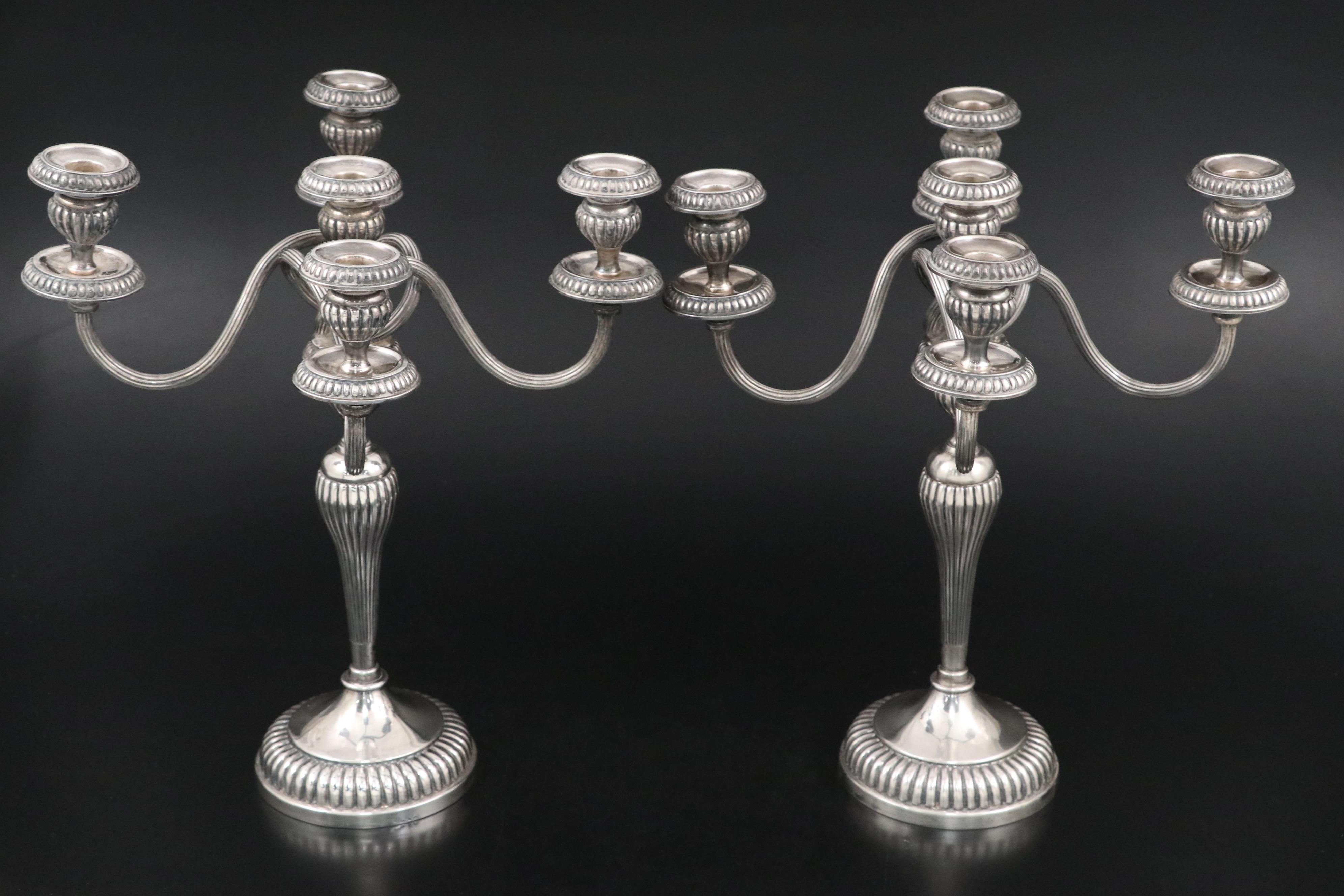 Portuguese Titulo 916 Silver Candelabra with Silver Plate Tray
