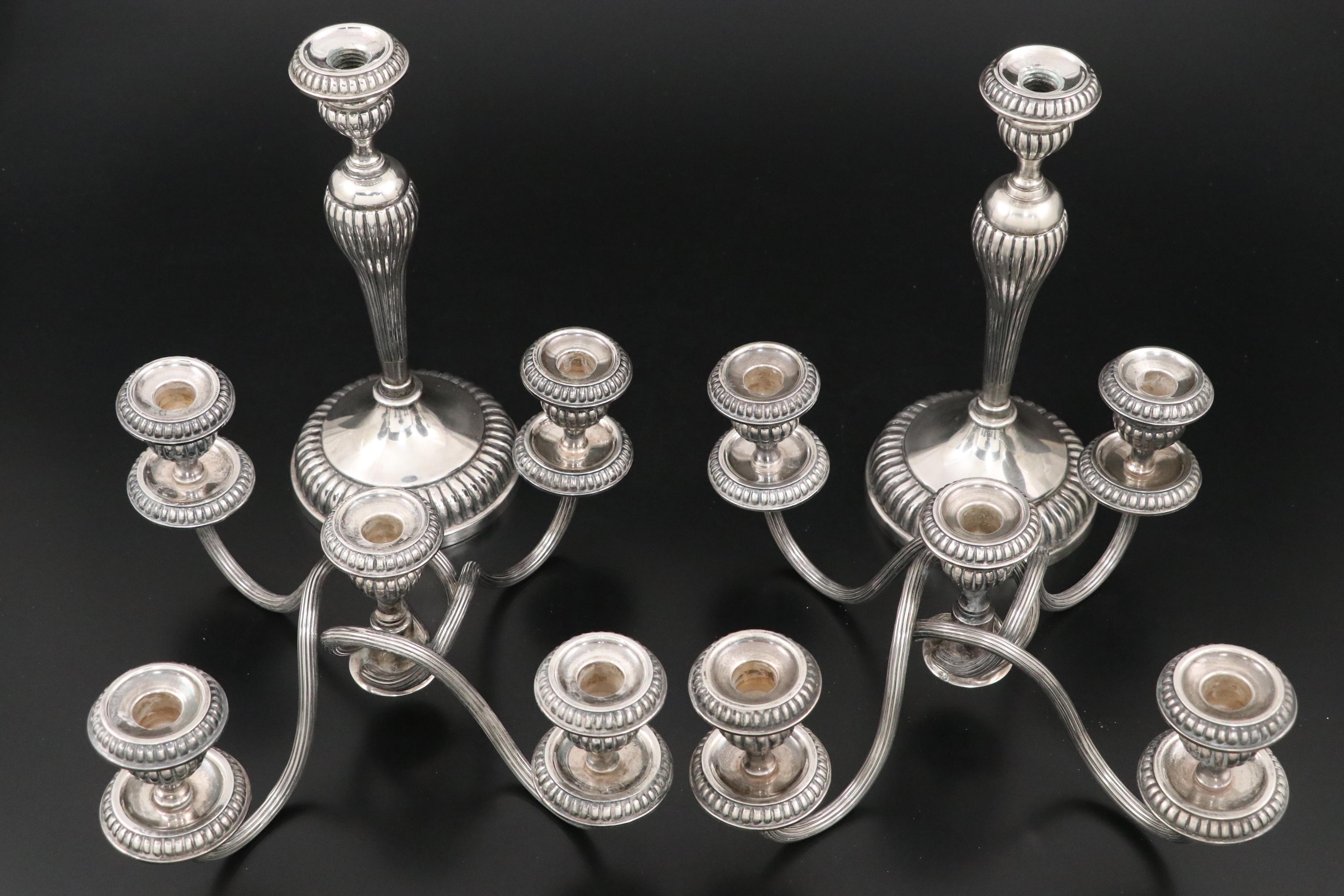Portuguese Titulo 916 Silver Candelabra with Silver Plate Tray