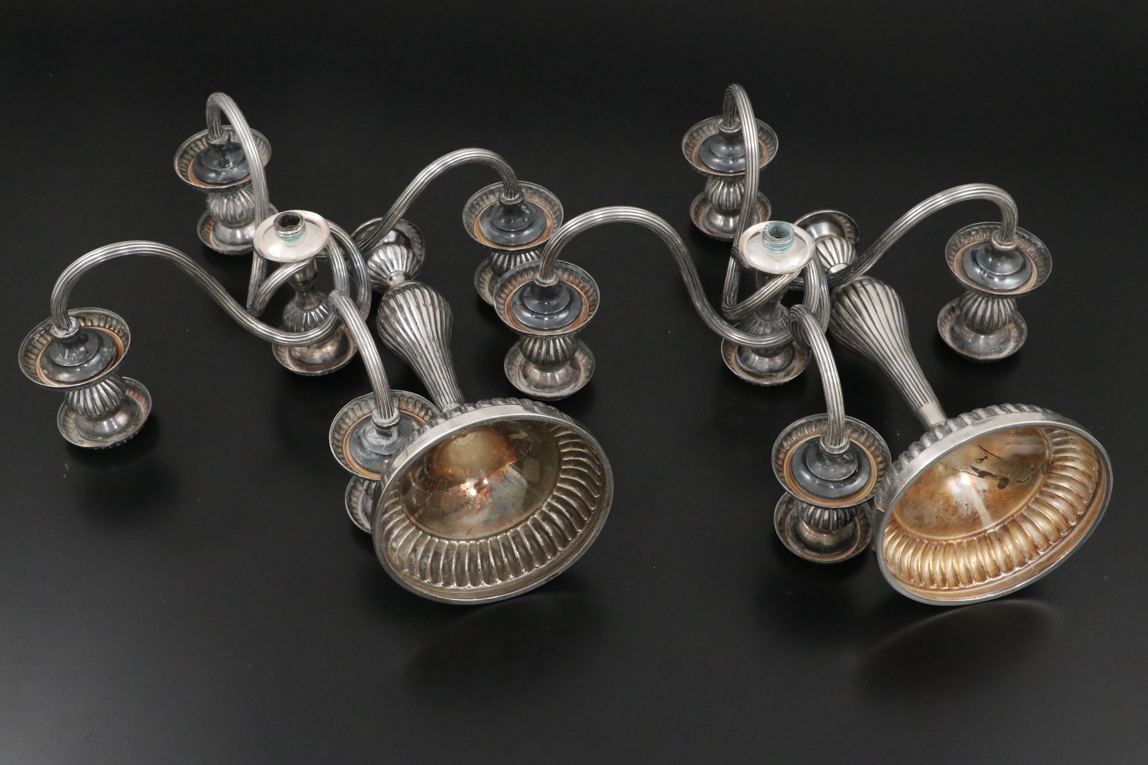 Portuguese Titulo 916 Silver Candelabra with Silver Plate Tray