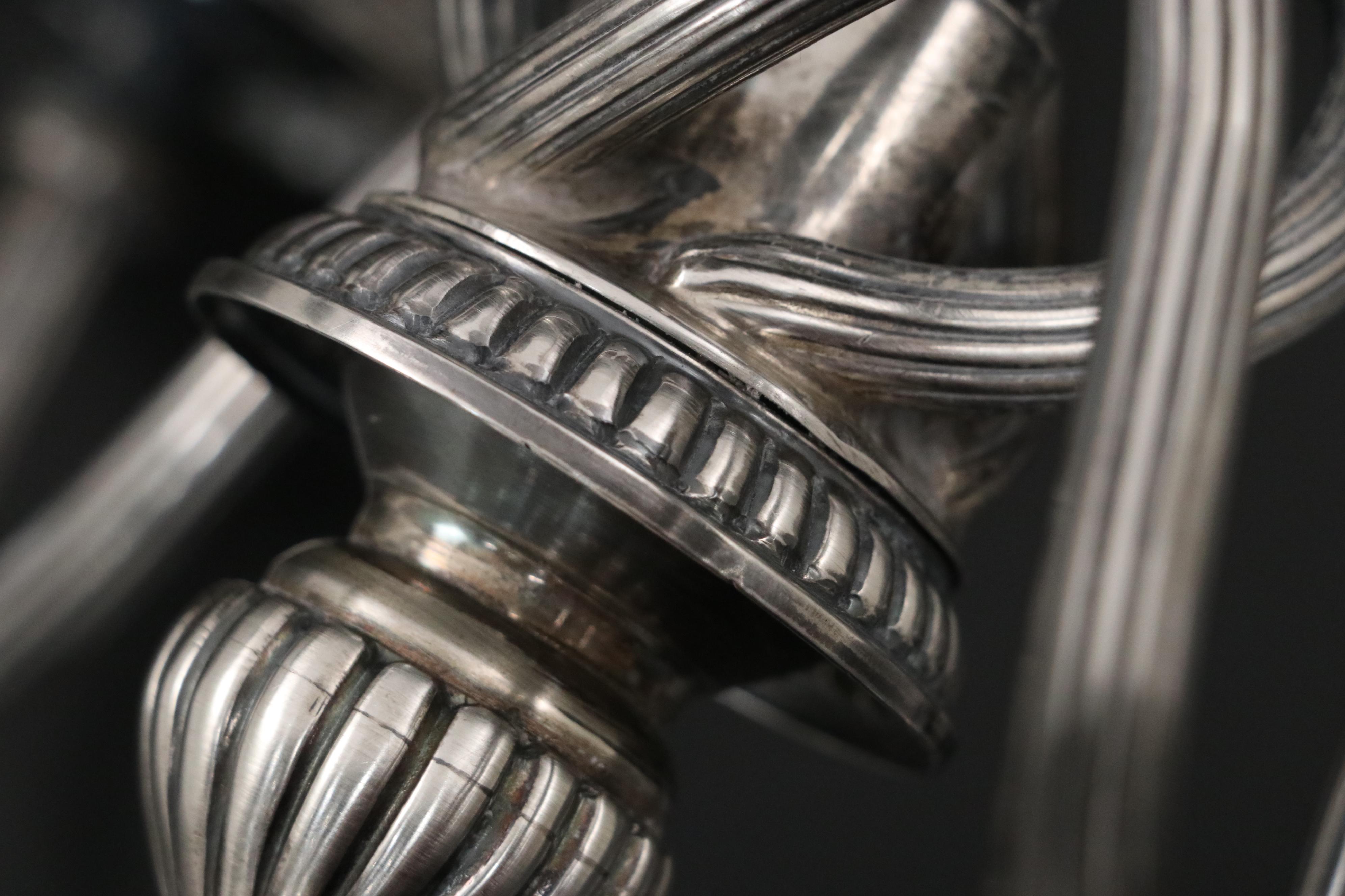 Portuguese Titulo 916 Silver Candelabra with Silver Plate Tray