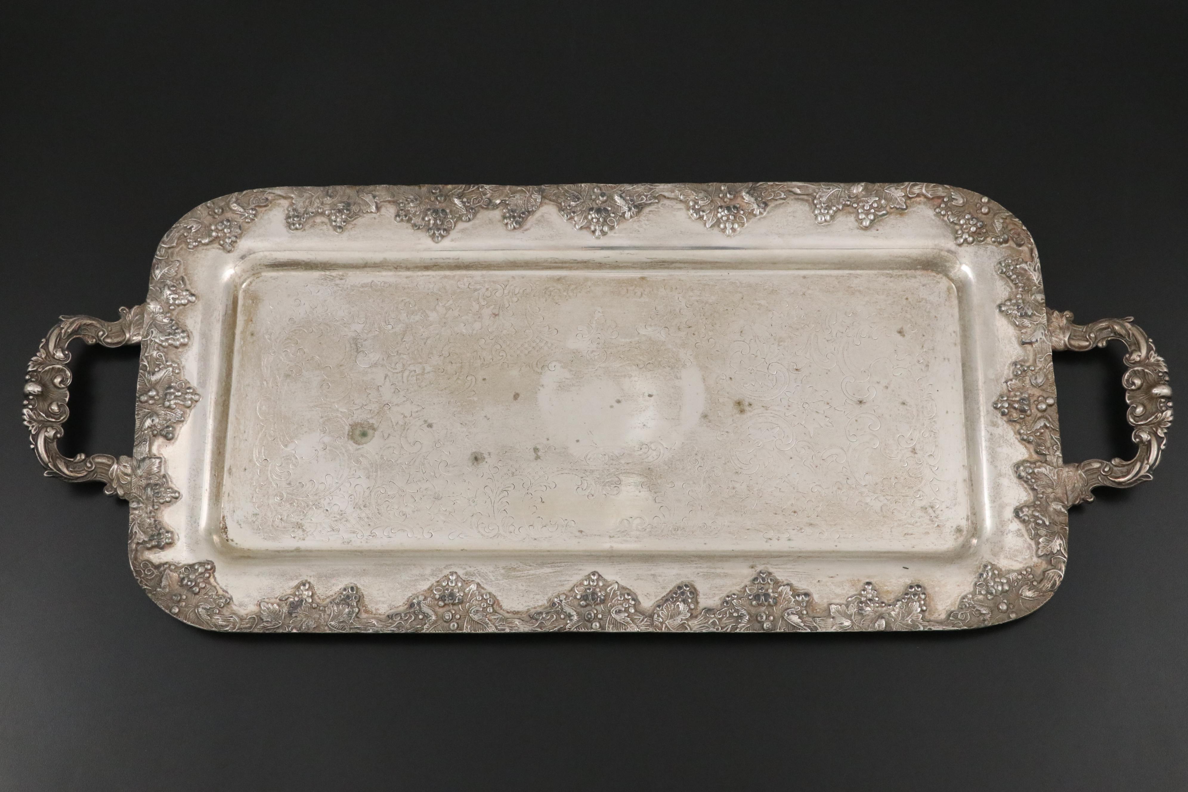 Portuguese Titulo 916 Silver Candelabra with Silver Plate Tray