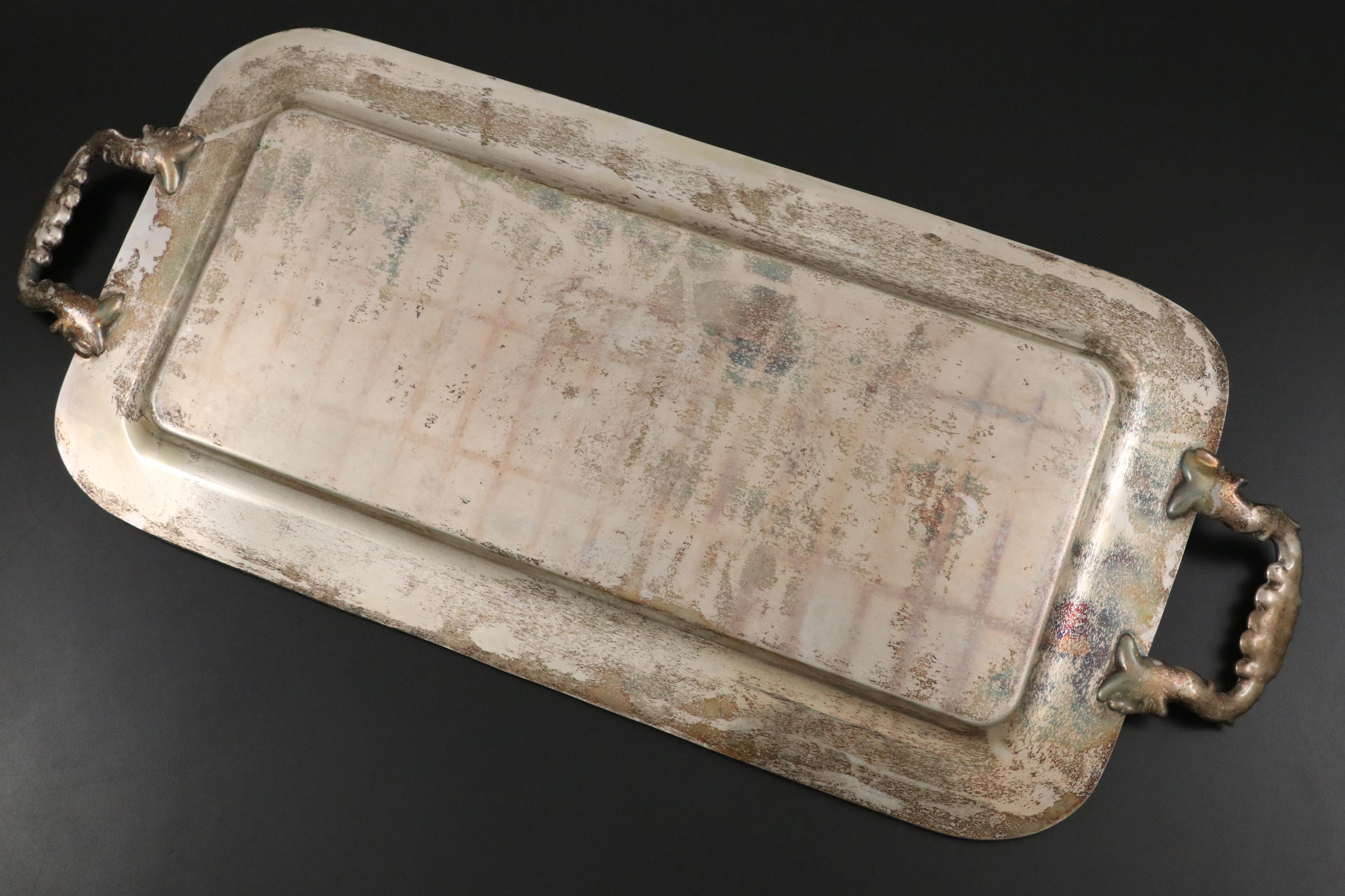 Portuguese Titulo 916 Silver Candelabra with Silver Plate Tray