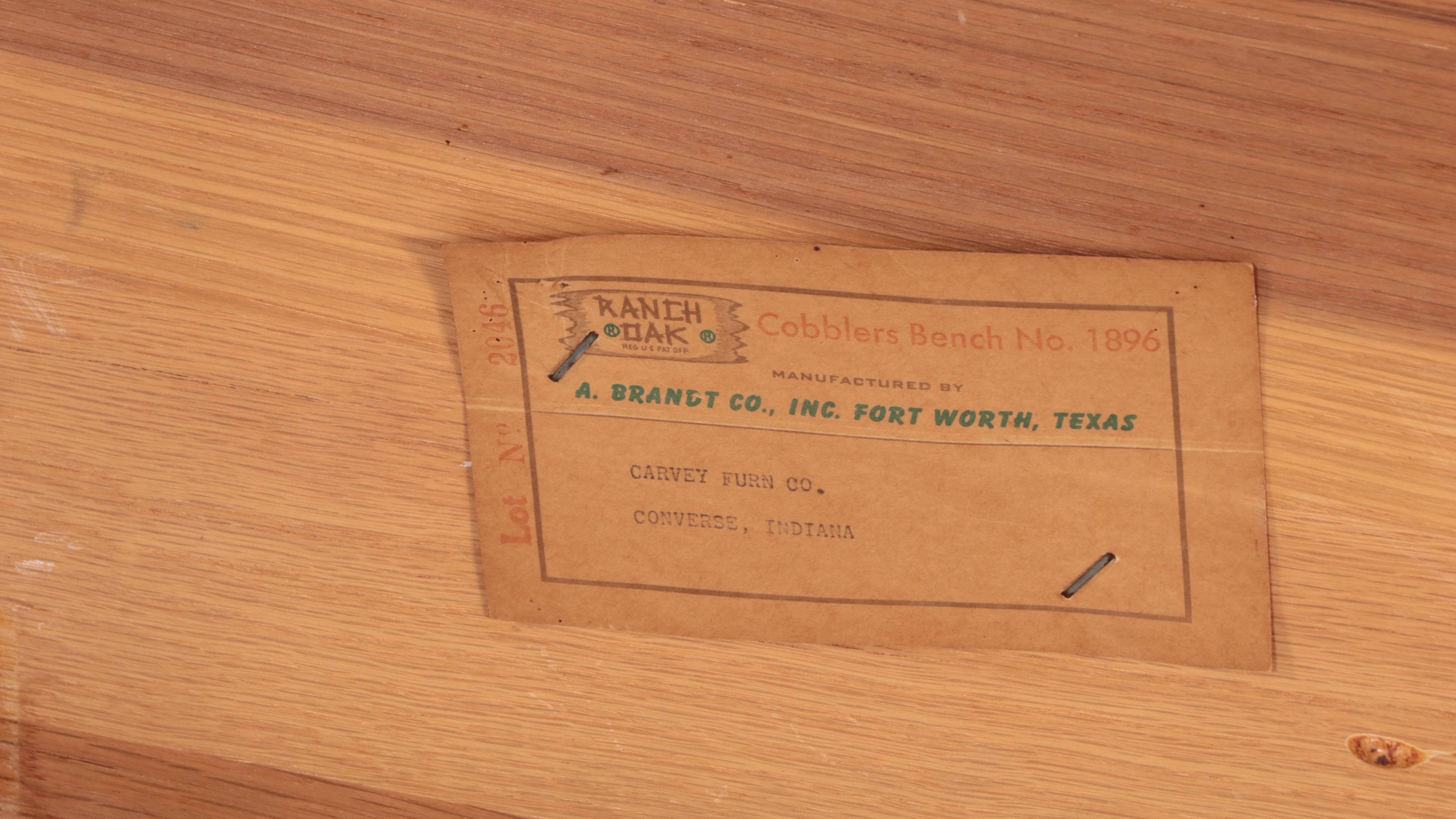 A. Brandt Company "Ranch Oak" Cobbler's-Bench-Form Coffee Table
