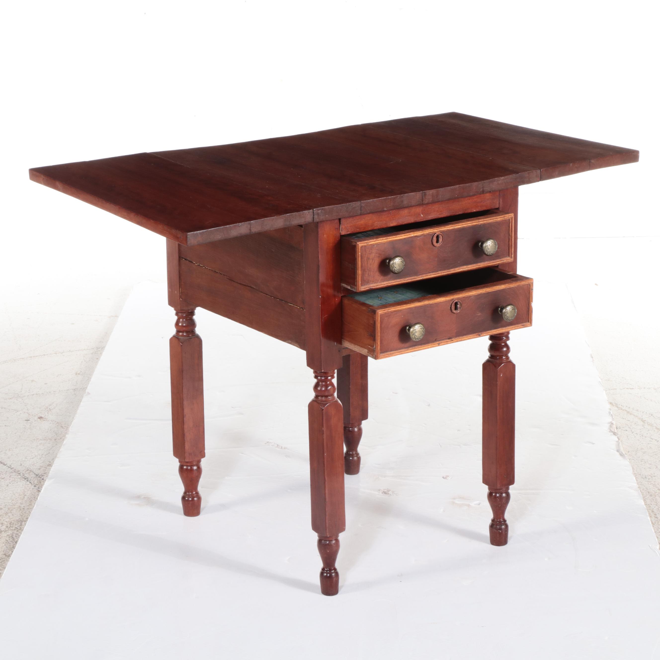 American Primitive Cherrywood and Mahogany Drop-Leaf Side Table, 19th Century