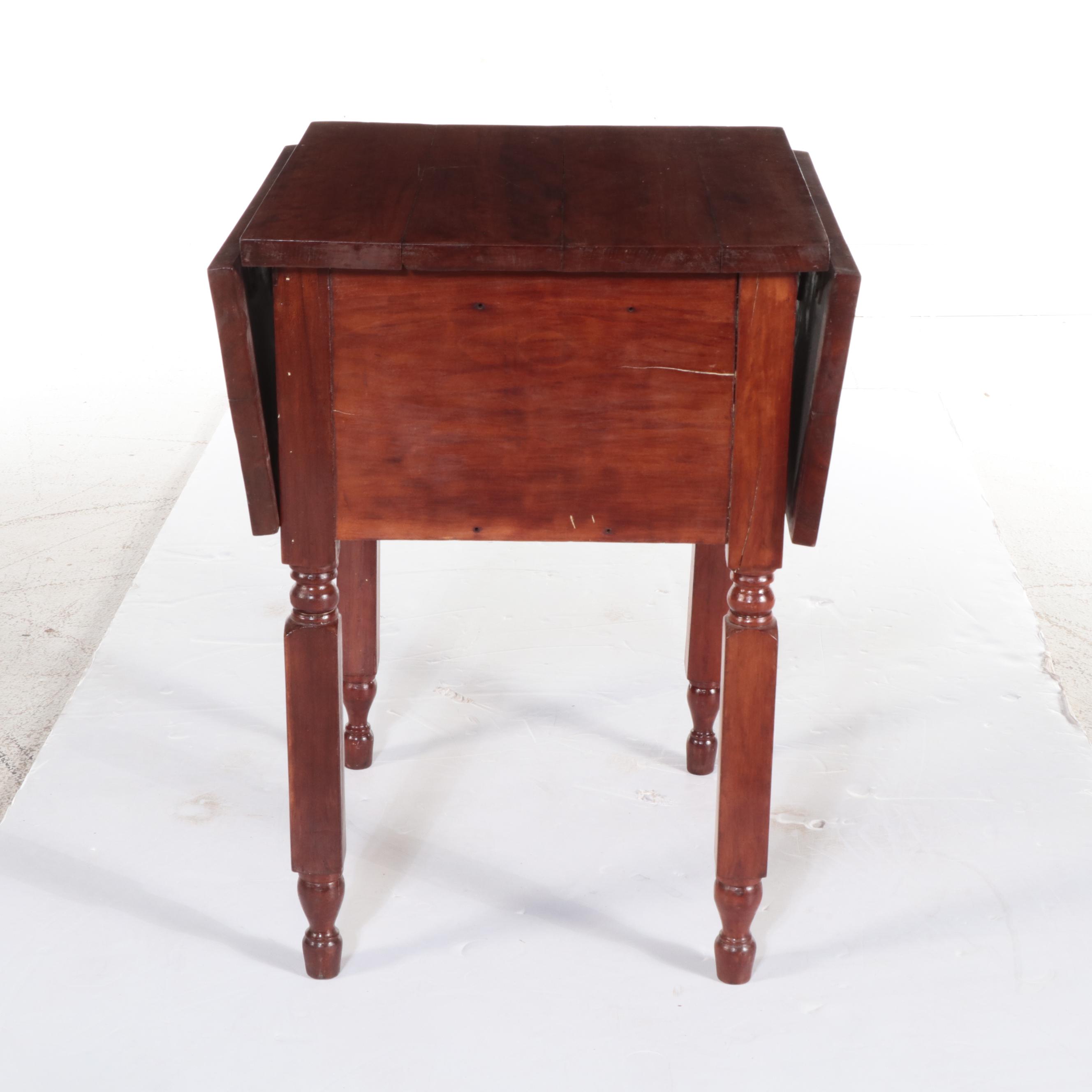 American Primitive Cherrywood and Mahogany Drop-Leaf Side Table, 19th Century