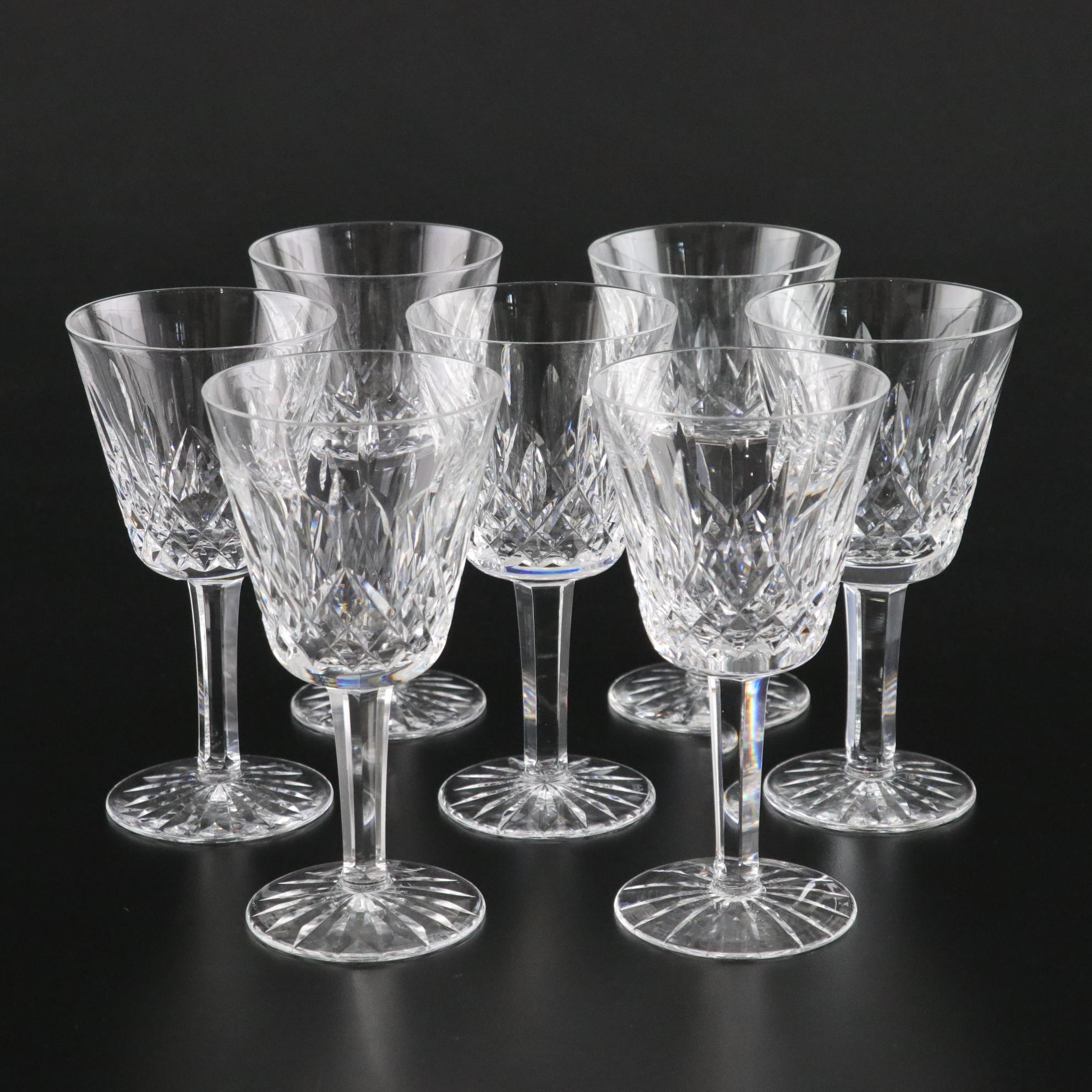 Waterford "Lismore" Crystal Claret Wine Glasses, Set of Seven