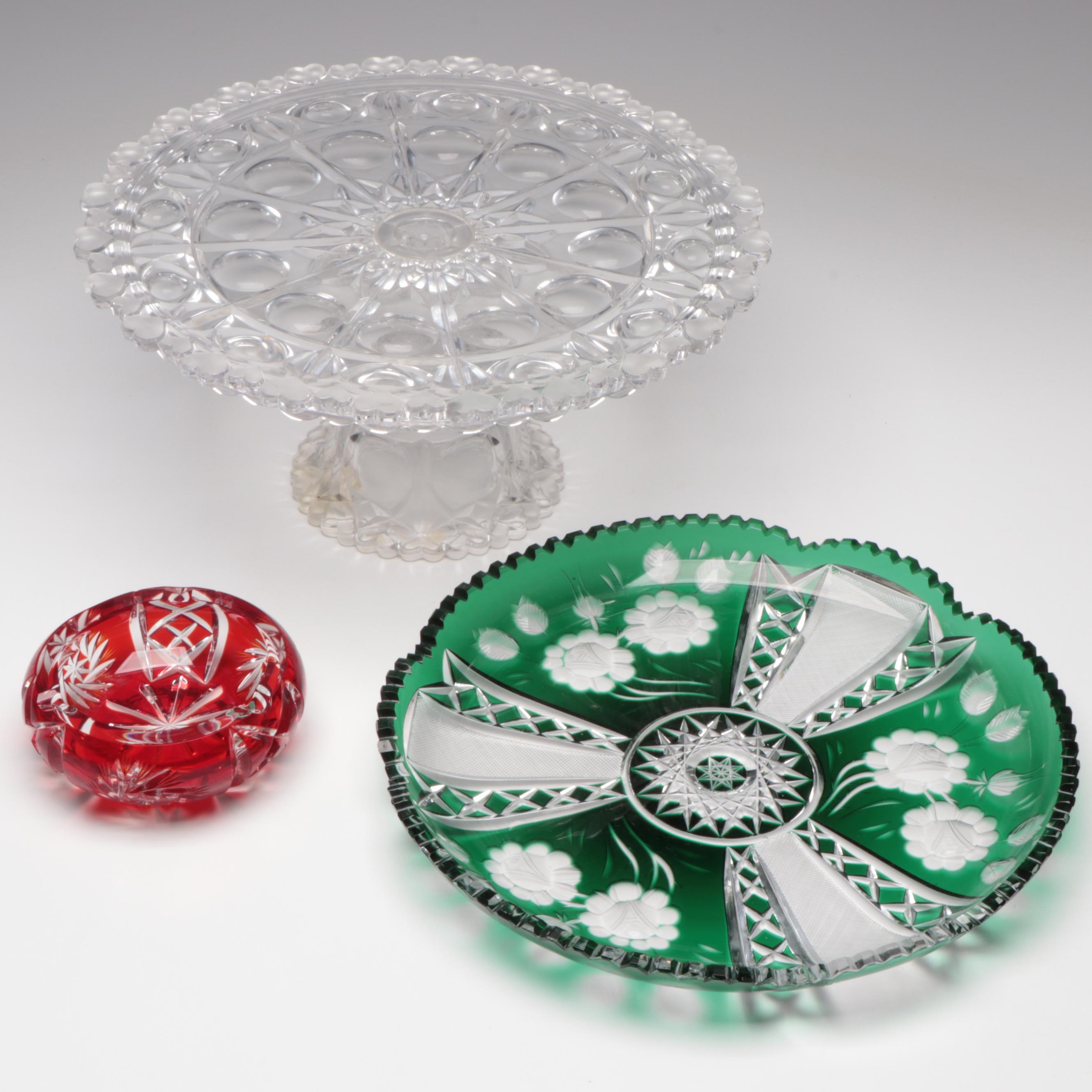 Crystal Heart Motif Cake Stand with Bohemian Cut to Clear Tray and Ash Receiver