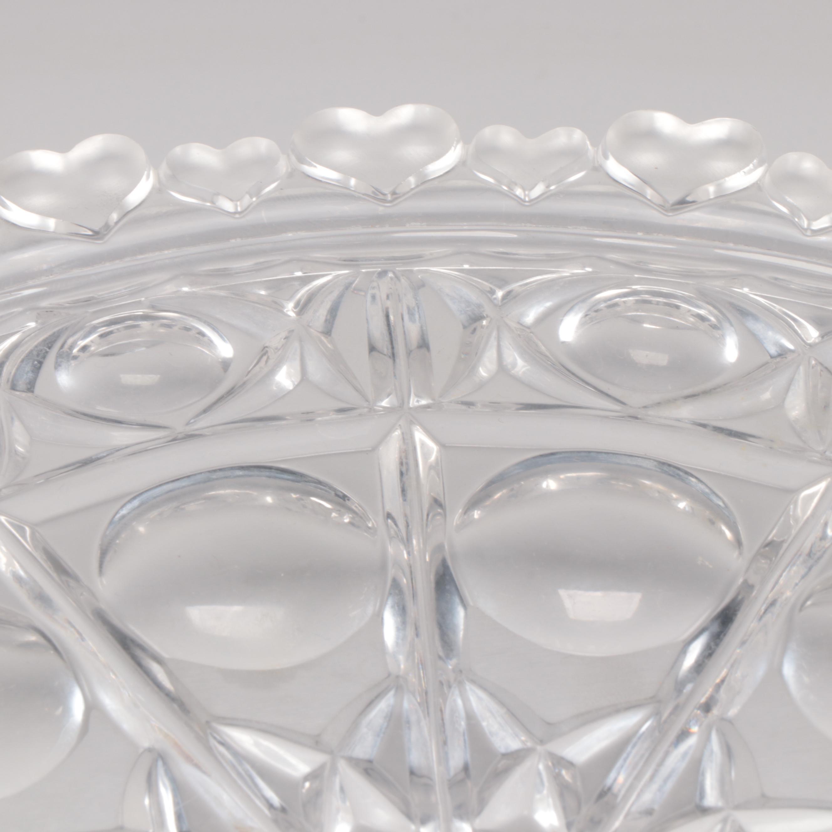Crystal Heart Motif Cake Stand with Bohemian Cut to Clear Tray and Ash Receiver