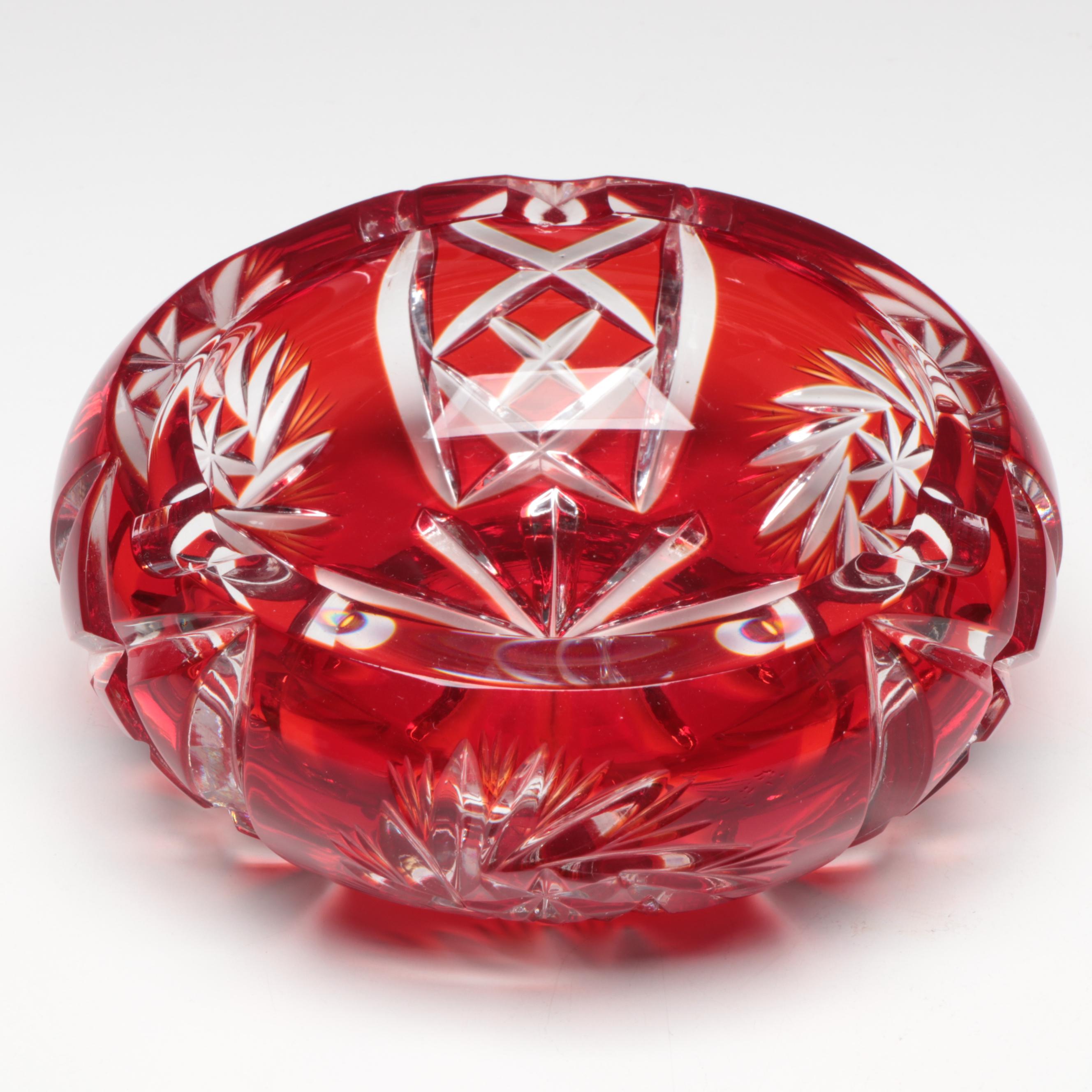 Crystal Heart Motif Cake Stand with Bohemian Cut to Clear Tray and Ash Receiver