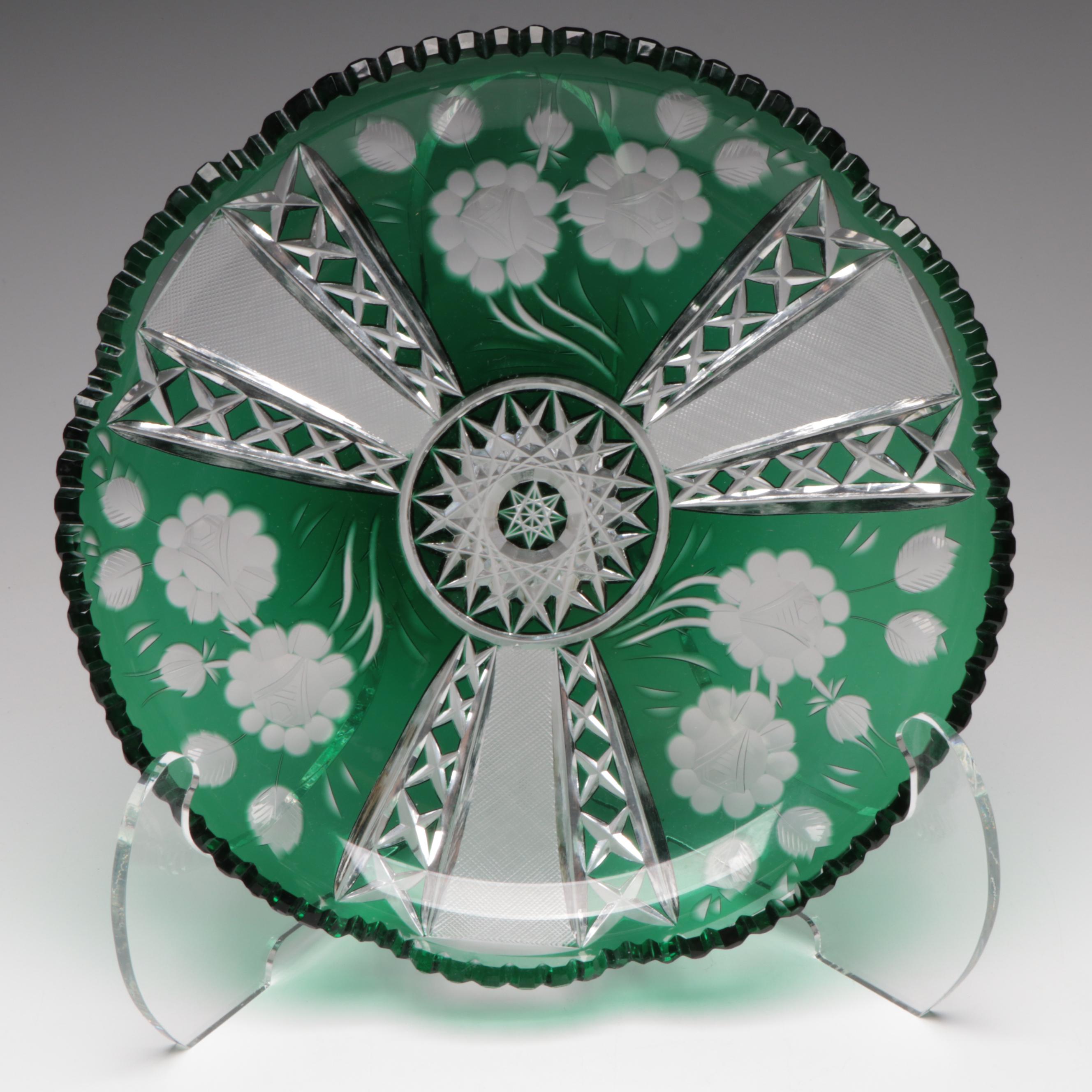 Crystal Heart Motif Cake Stand with Bohemian Cut to Clear Tray and Ash Receiver