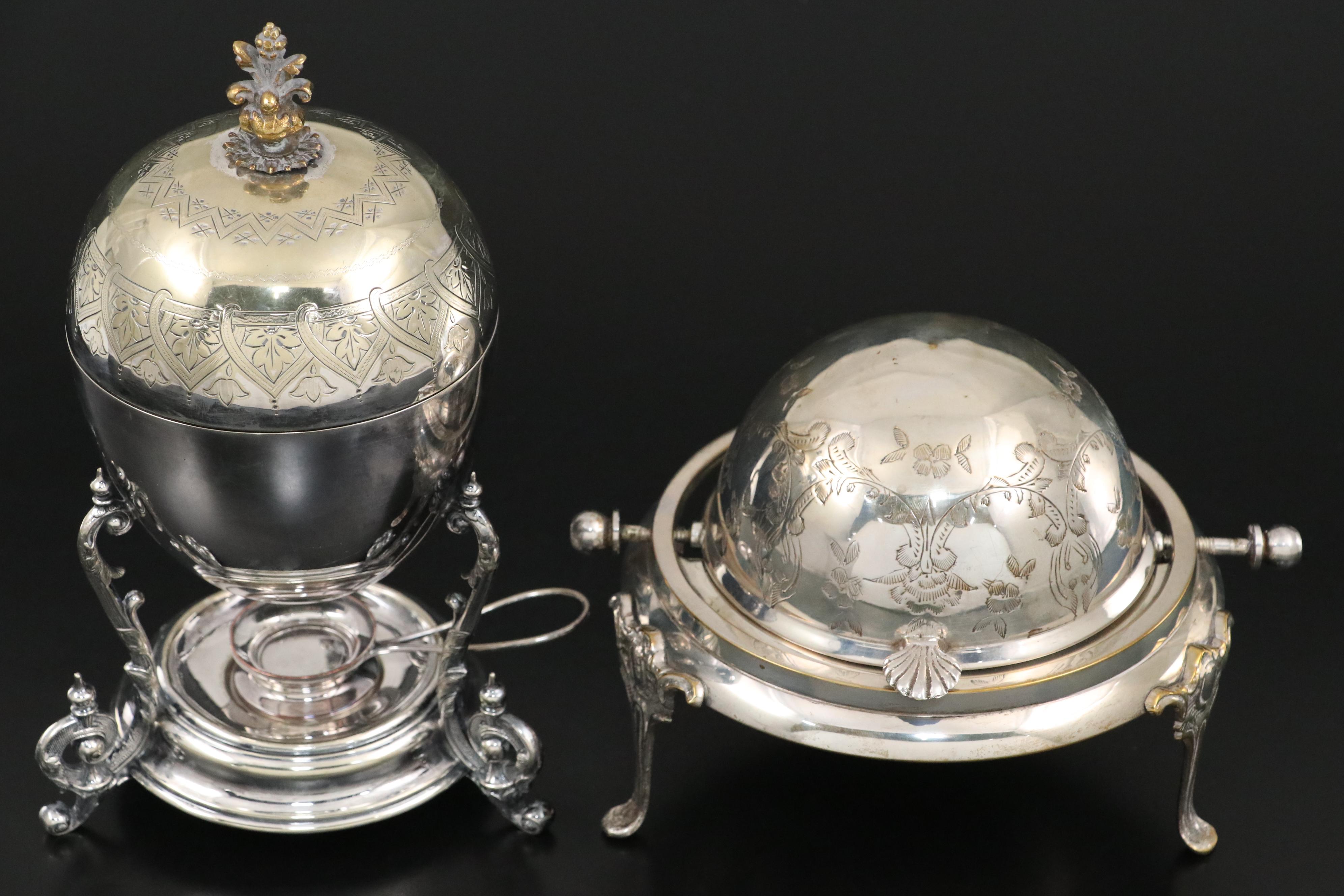 Victorian Style English Silver Plate Egg Coddler with Other Serving Pieces