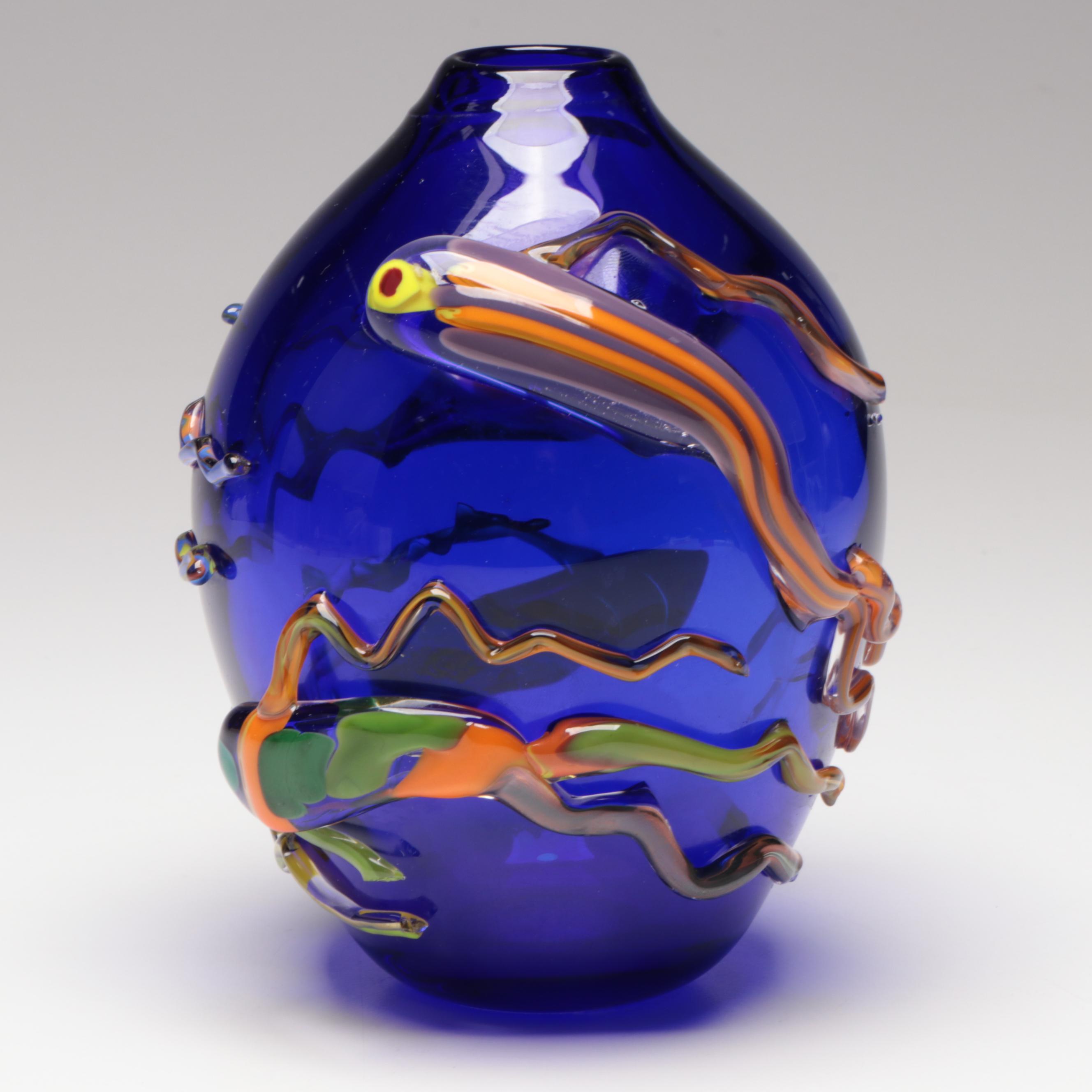 Lewis Haynes Hand-Blown Studio Art Glass Vase, 1990