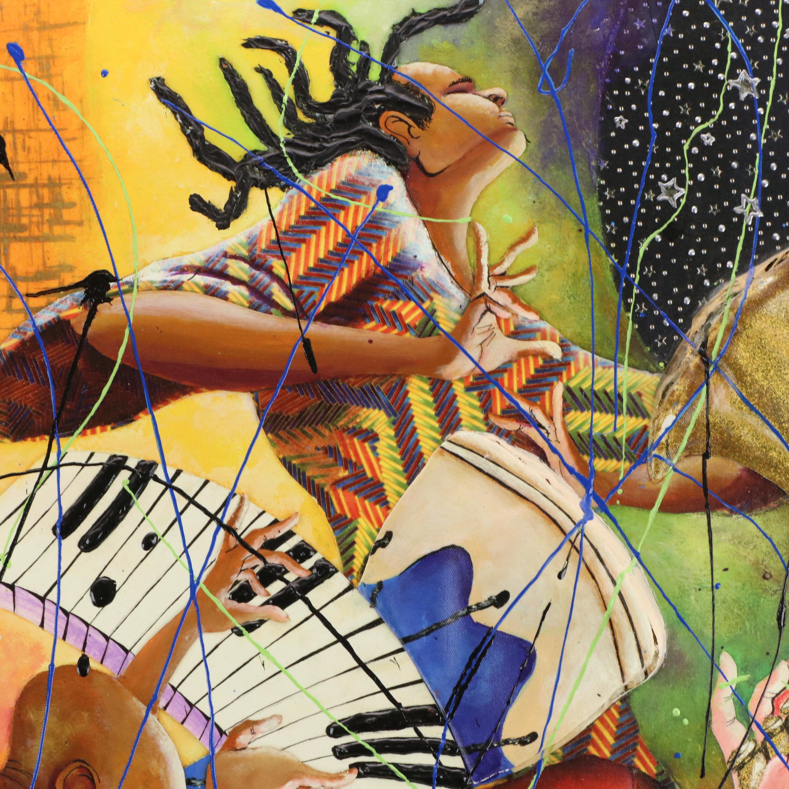 Marcus Glenn Embellished Dimensional Giclée "Three Is Better Than One"