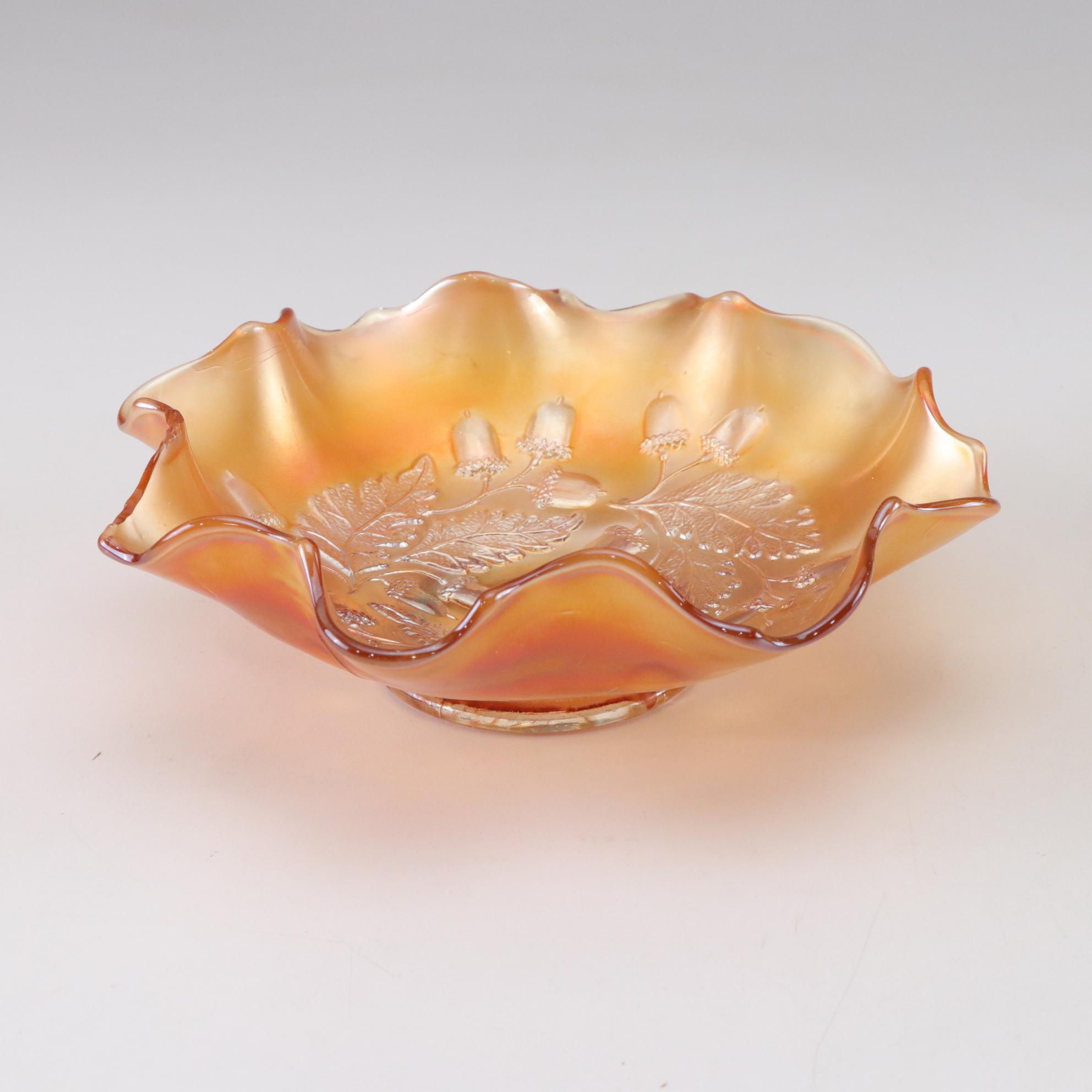 Dugan Glass "Acorn" and "Grapes" Carnival Glass Bowls
