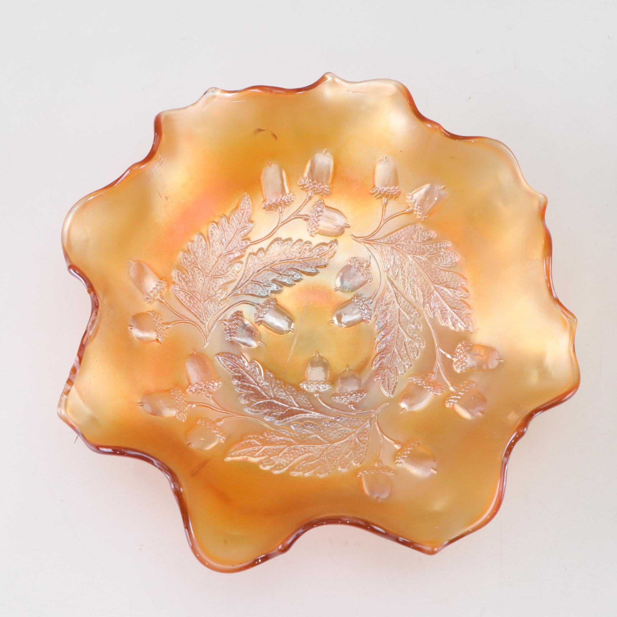 Dugan Glass "Acorn" and "Grapes" Carnival Glass Bowls