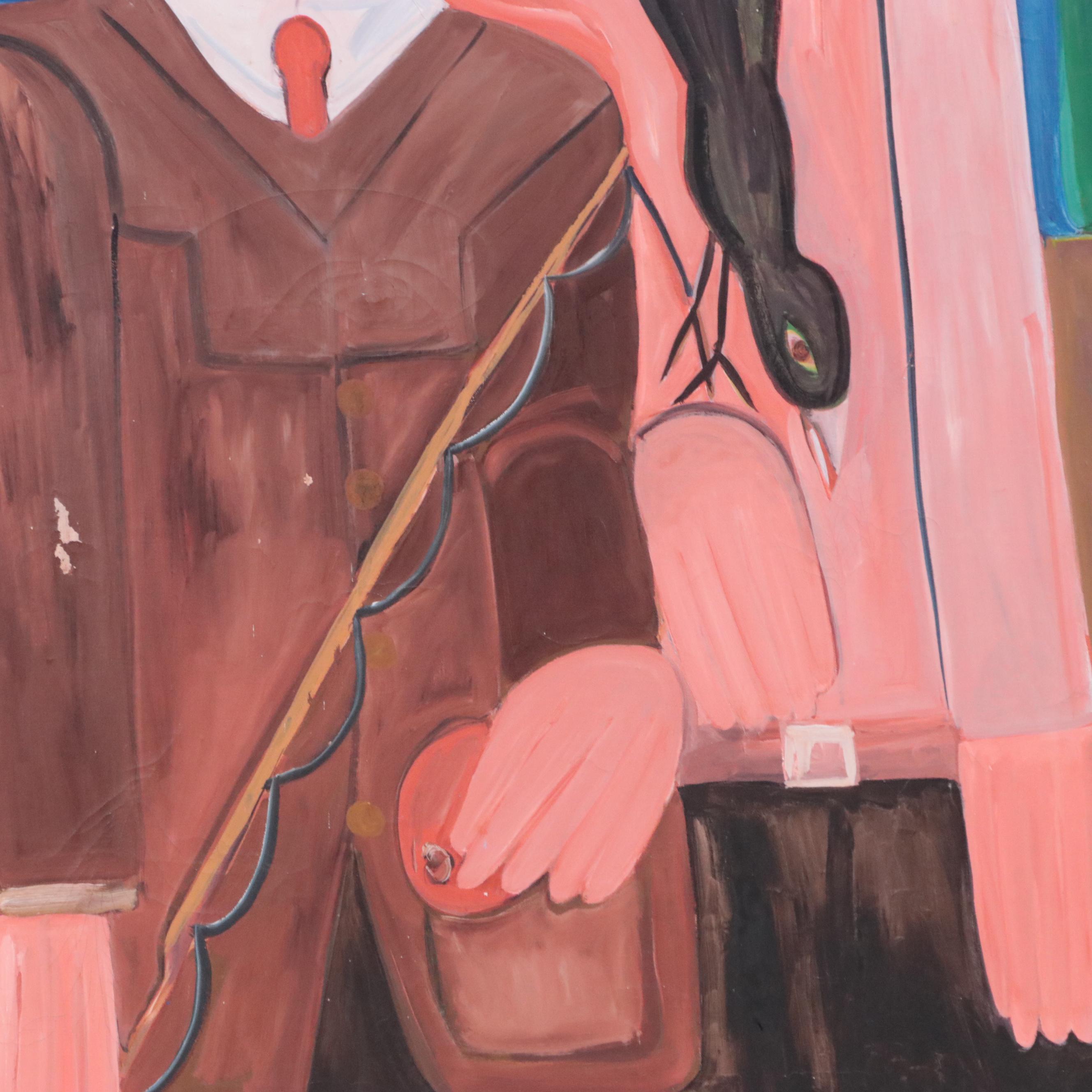 Large-Scale Kenneth Kilstom Modernist Oil Painting Portrait of Three Boys, 1971