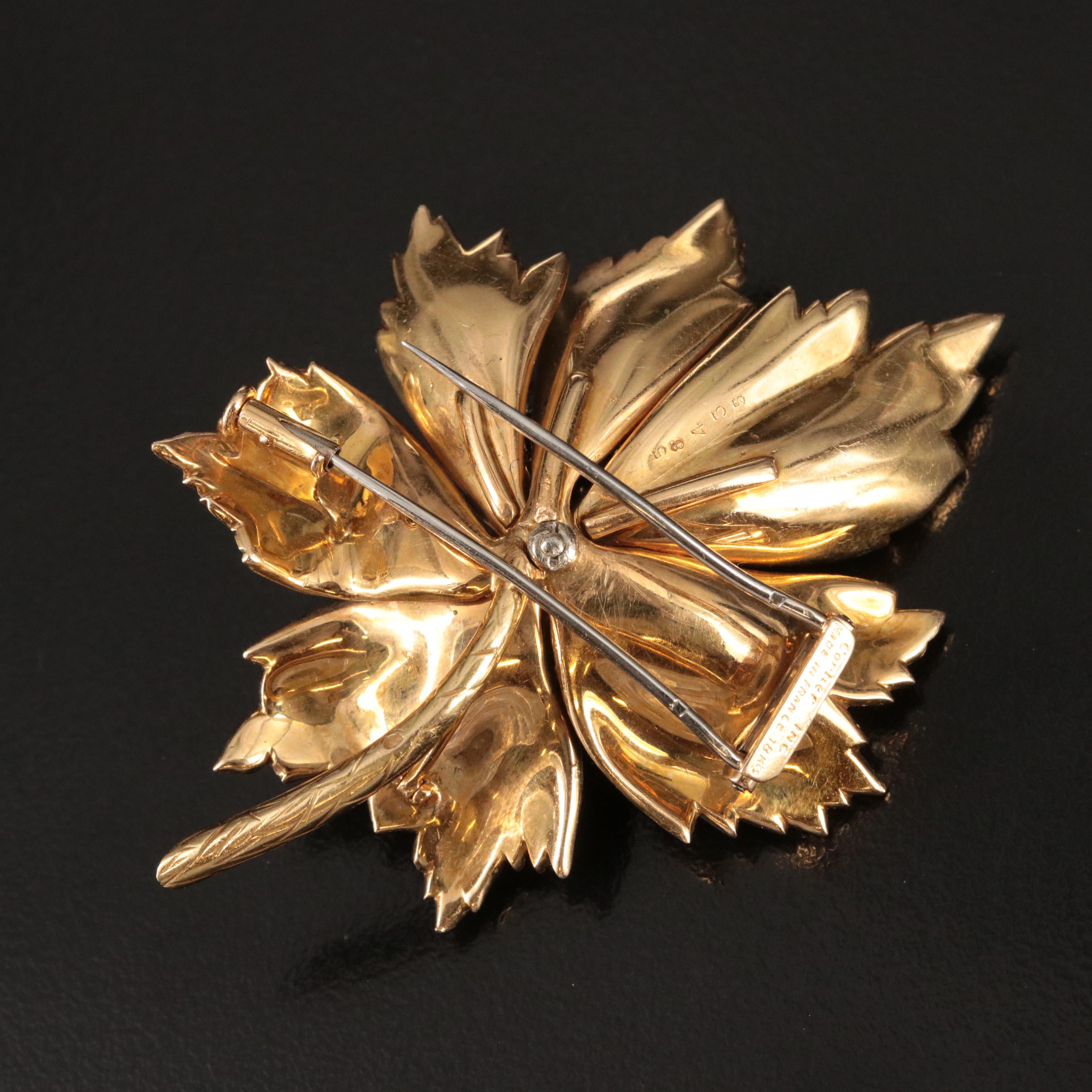 Cartier 18K Blue Sapphire and 1.76 CTW Diamond Flower Brooch with Enamel