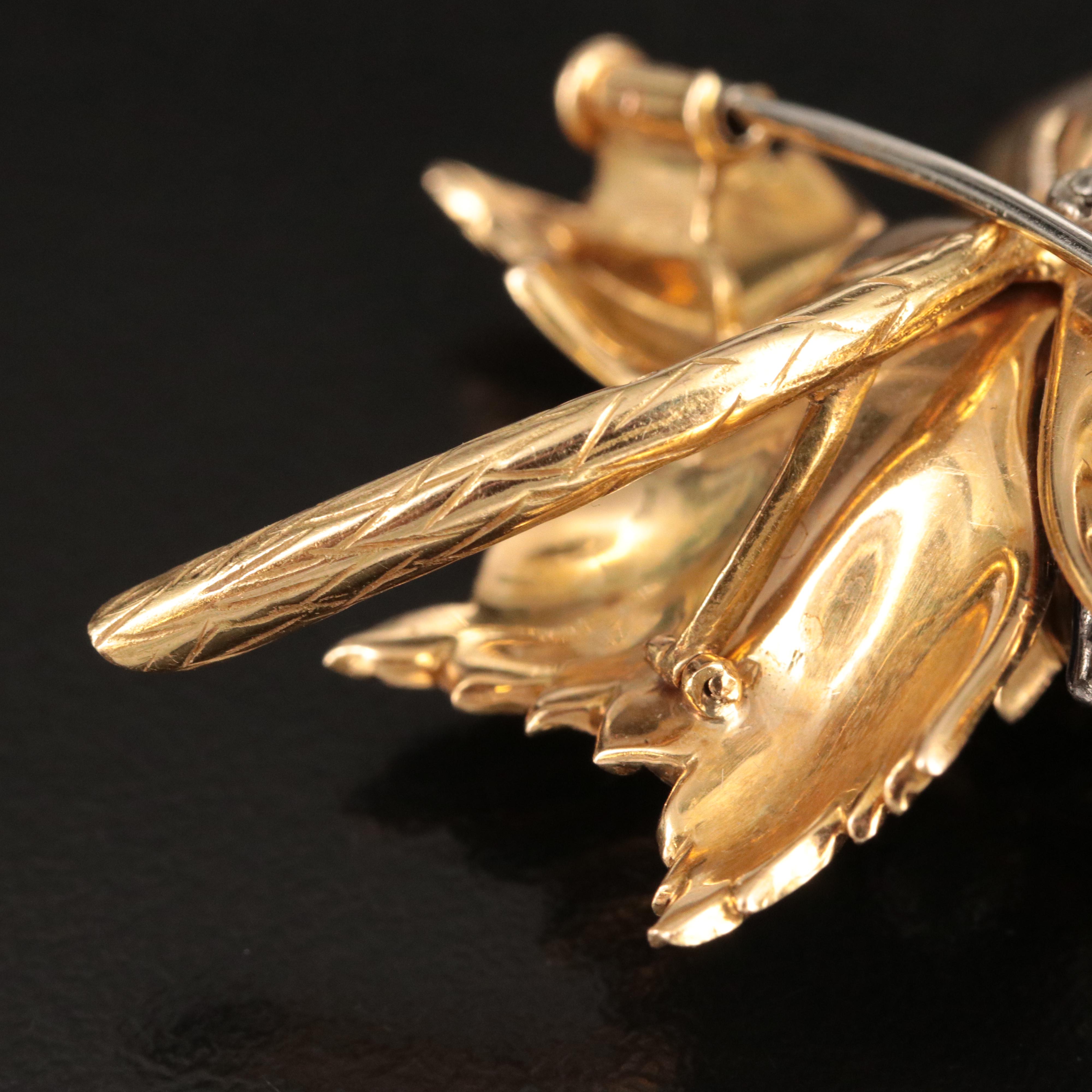 Cartier 18K Blue Sapphire and 1.76 CTW Diamond Flower Brooch with Enamel