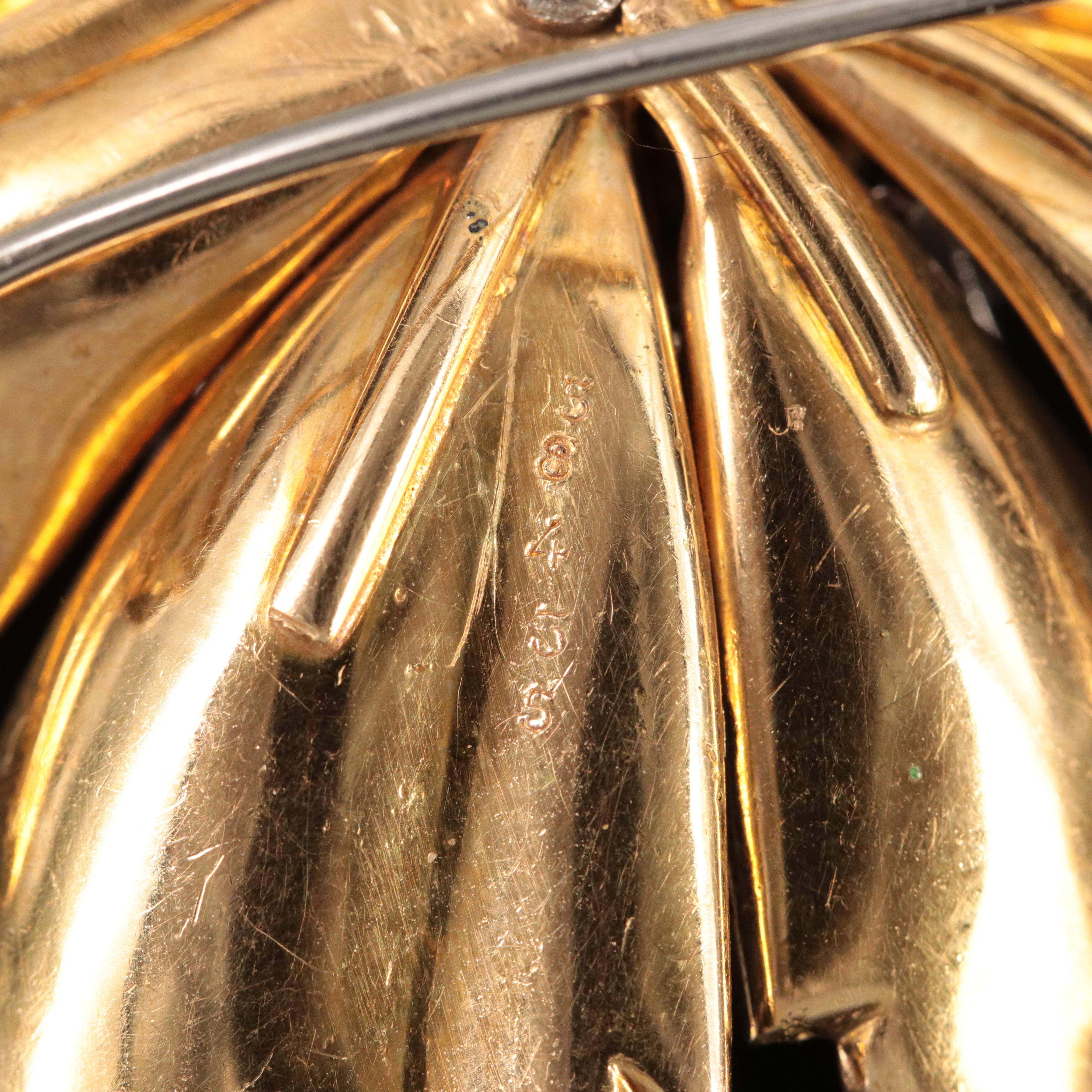 Cartier 18K Blue Sapphire and 1.76 CTW Diamond Flower Brooch with Enamel