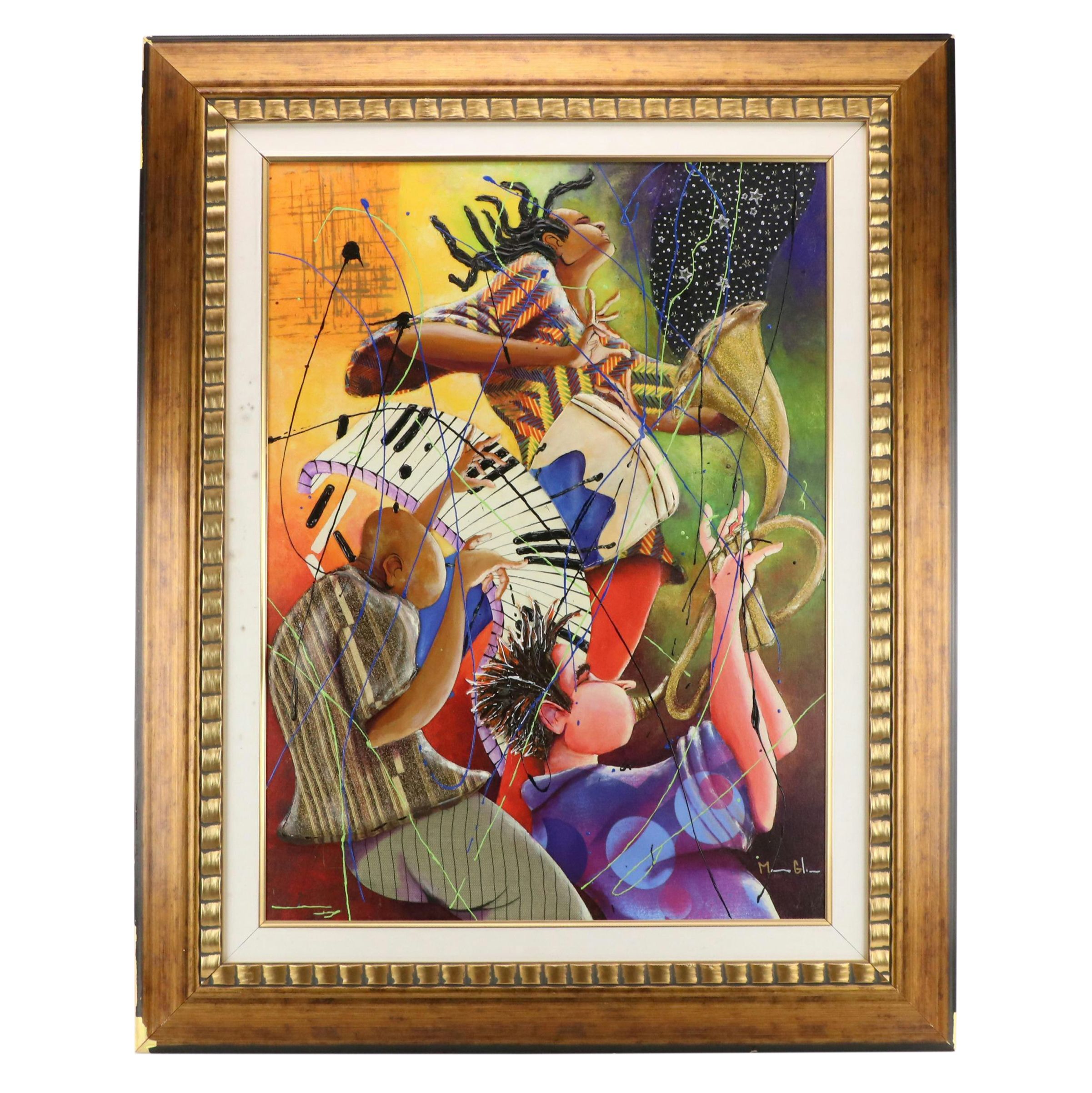 Marcus Glenn Embellished Dimensional Giclée "Three Is Better Than One"