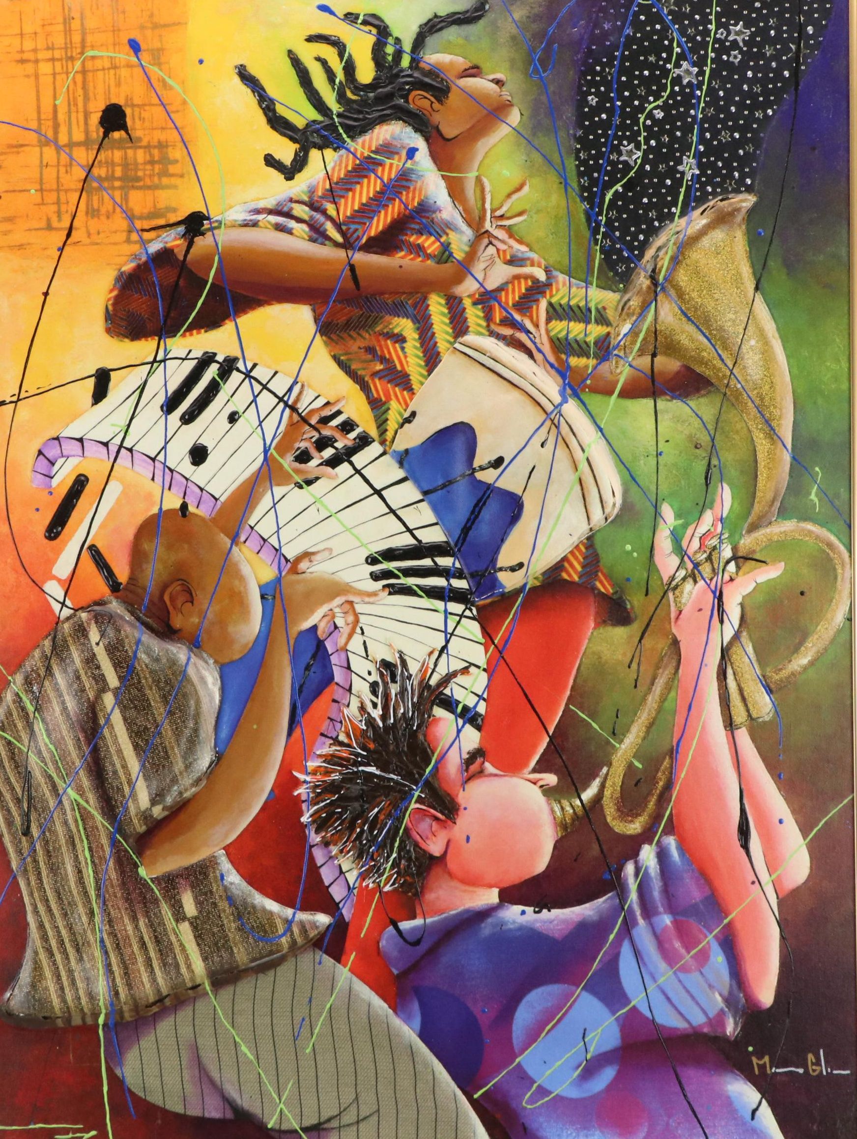 Marcus Glenn Embellished Dimensional Giclée "Three Is Better Than One"