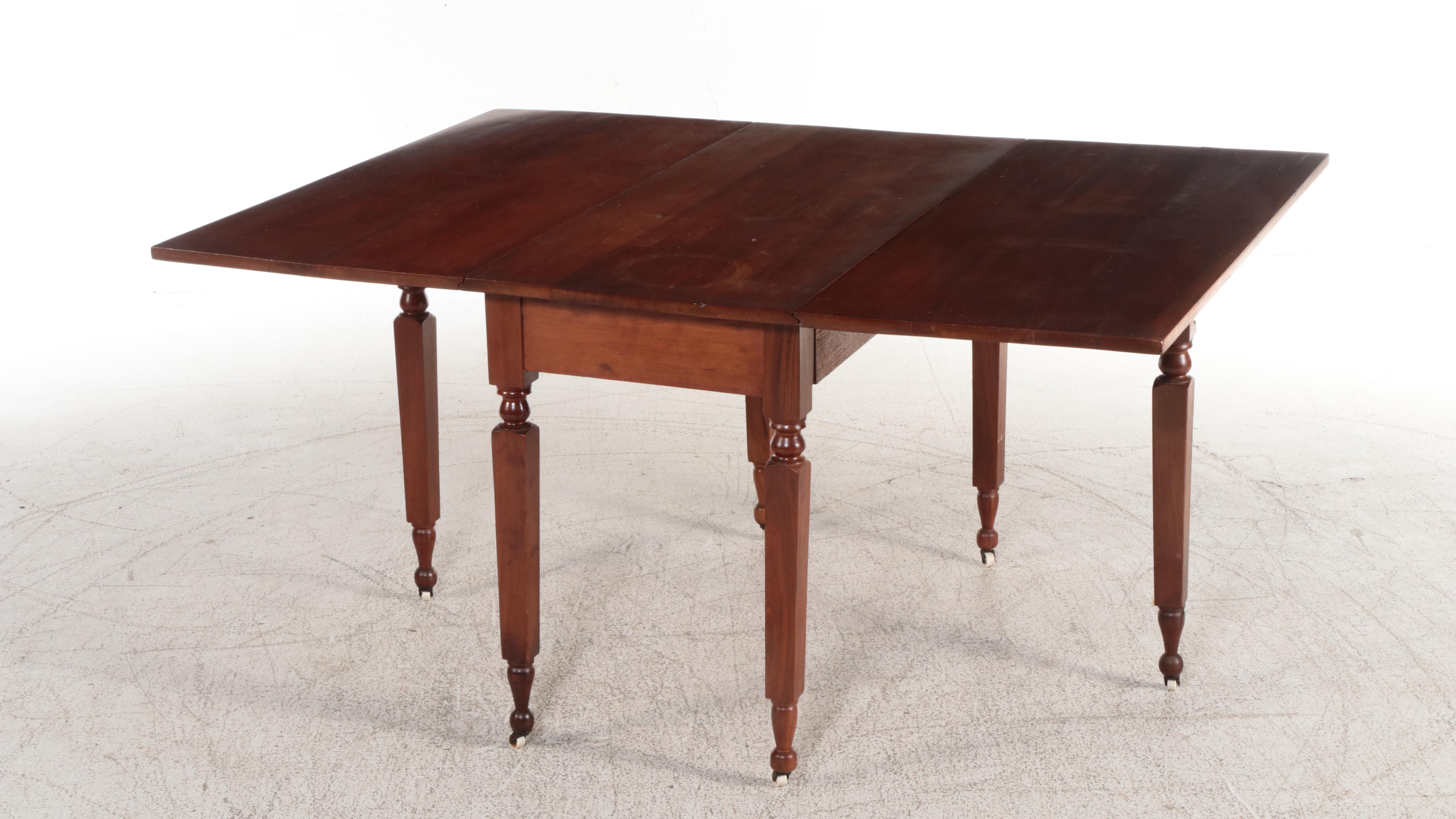 American Primitive Walnut Drop-Leaf Dining Table, 19th Century