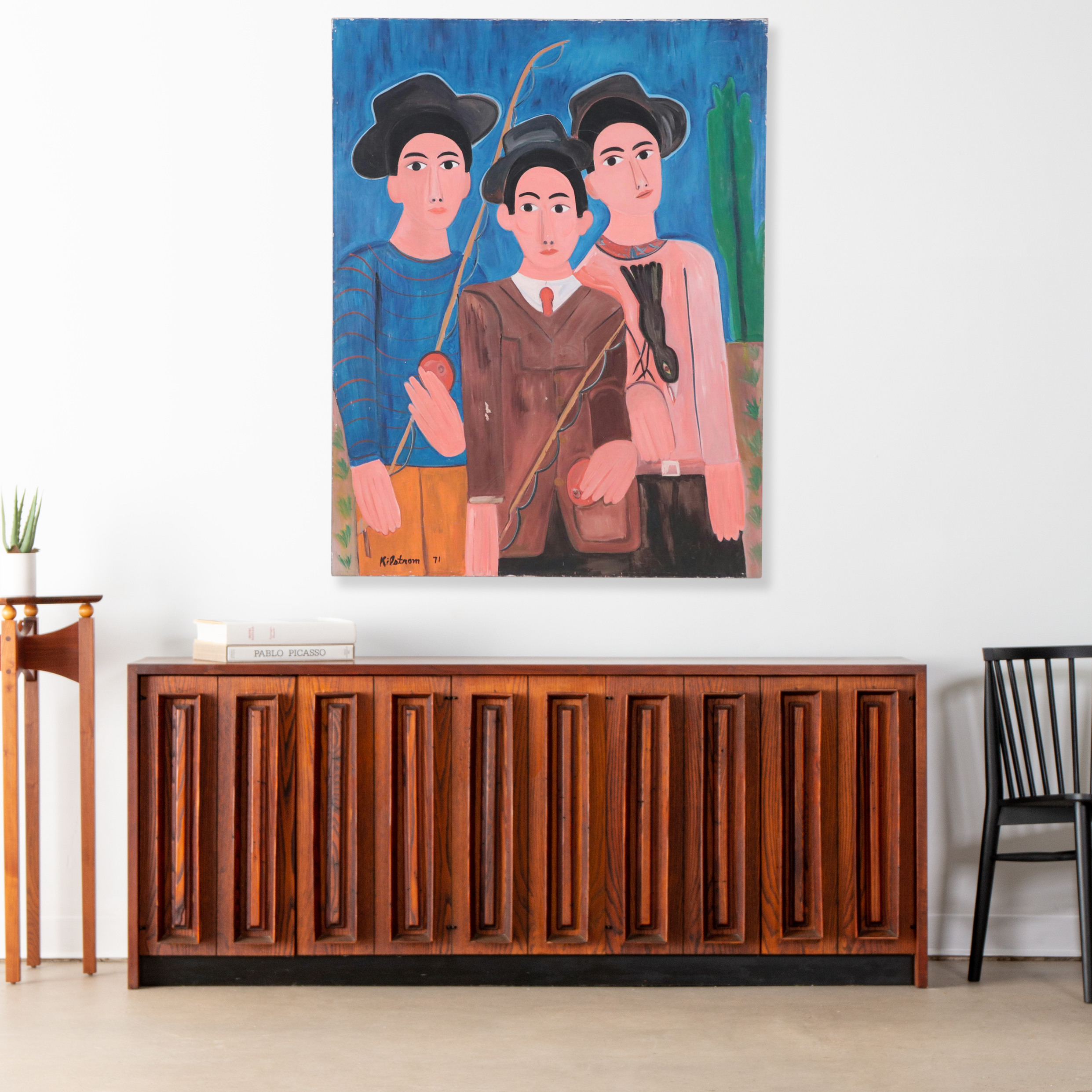 Large-Scale Kenneth Kilstom Modernist Oil Painting Portrait of Three Boys, 1971