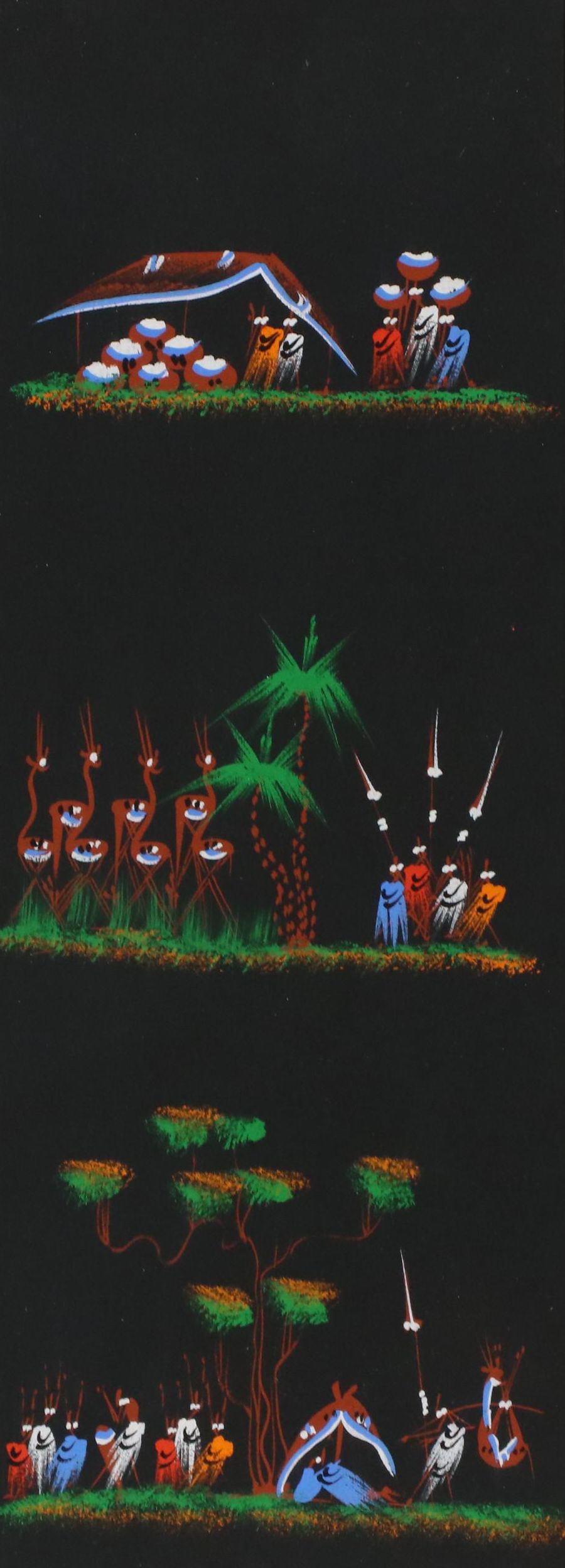 African Tempera Painting of Various Scenes