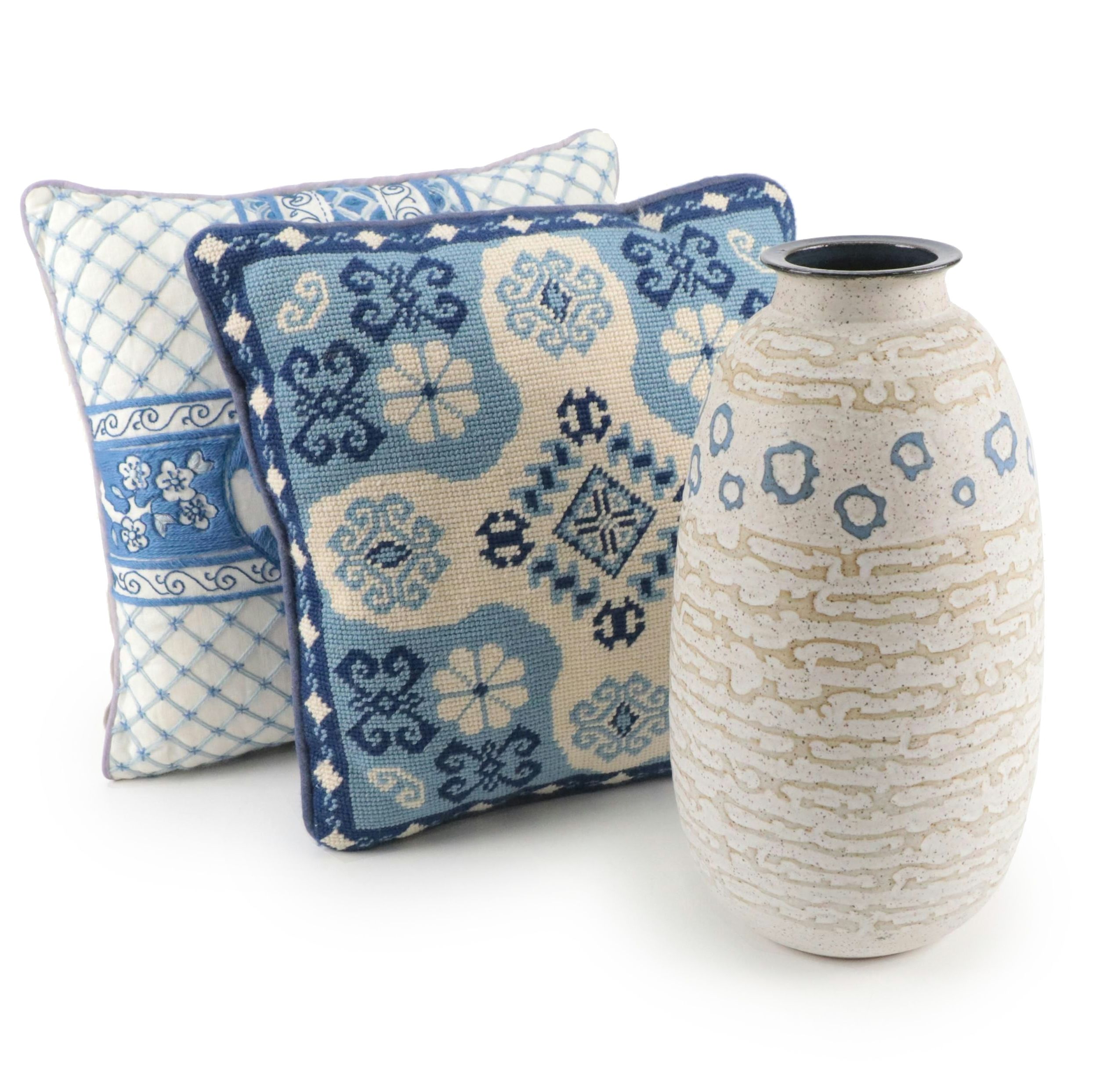 Timothy Weber Ceramic Vase with Bucilla Needlepoint Accent Pillow and More