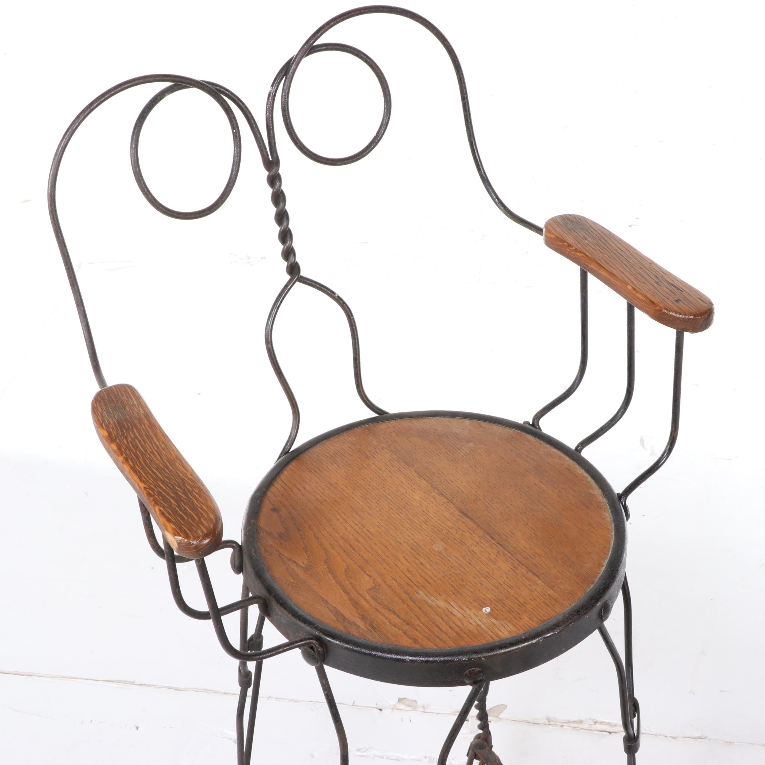 Victorian Royal MM Co (Chicago) Twisted Wire and Wood Shoe Shine Chair and Stand