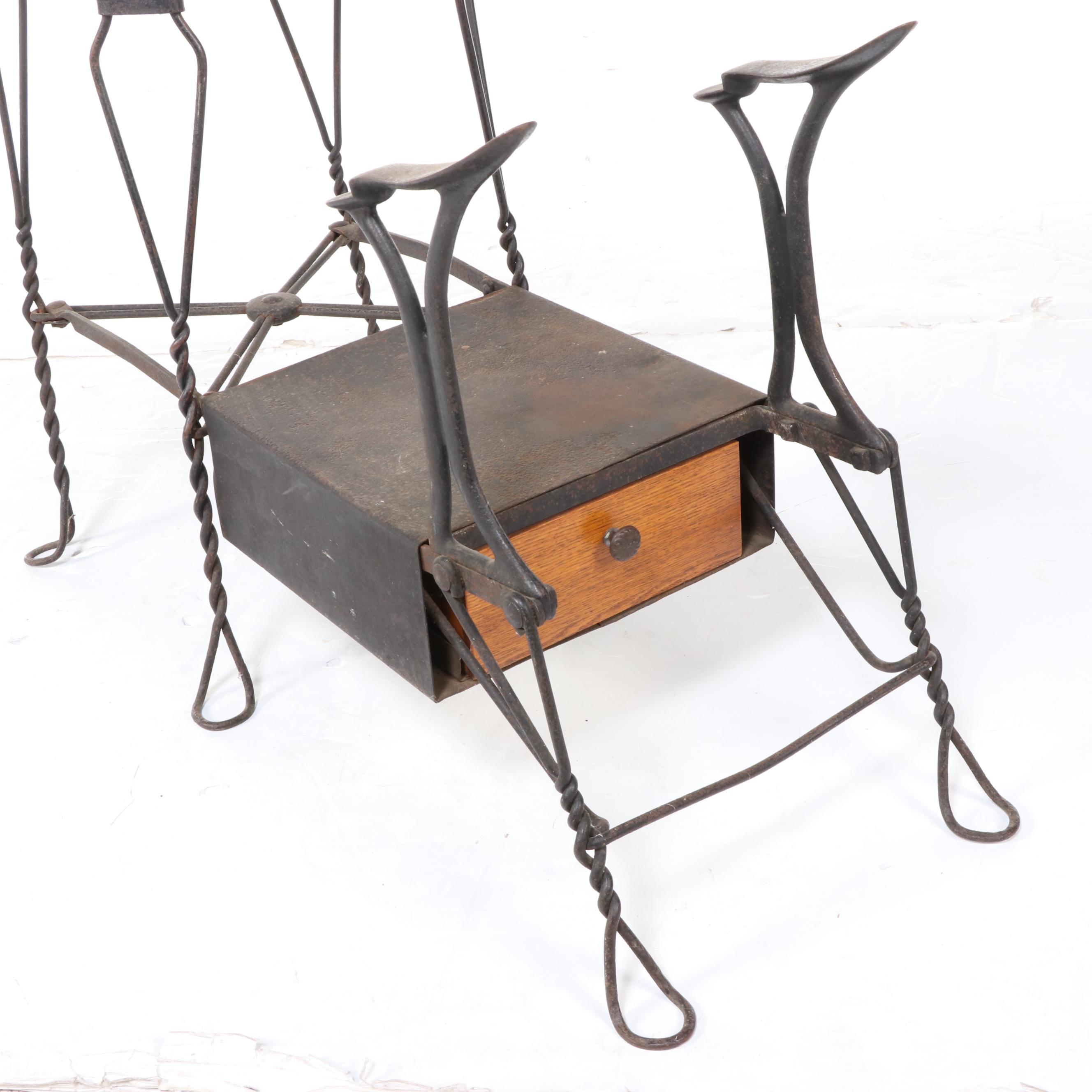 Victorian Royal MM Co (Chicago) Twisted Wire and Wood Shoe Shine Chair and Stand