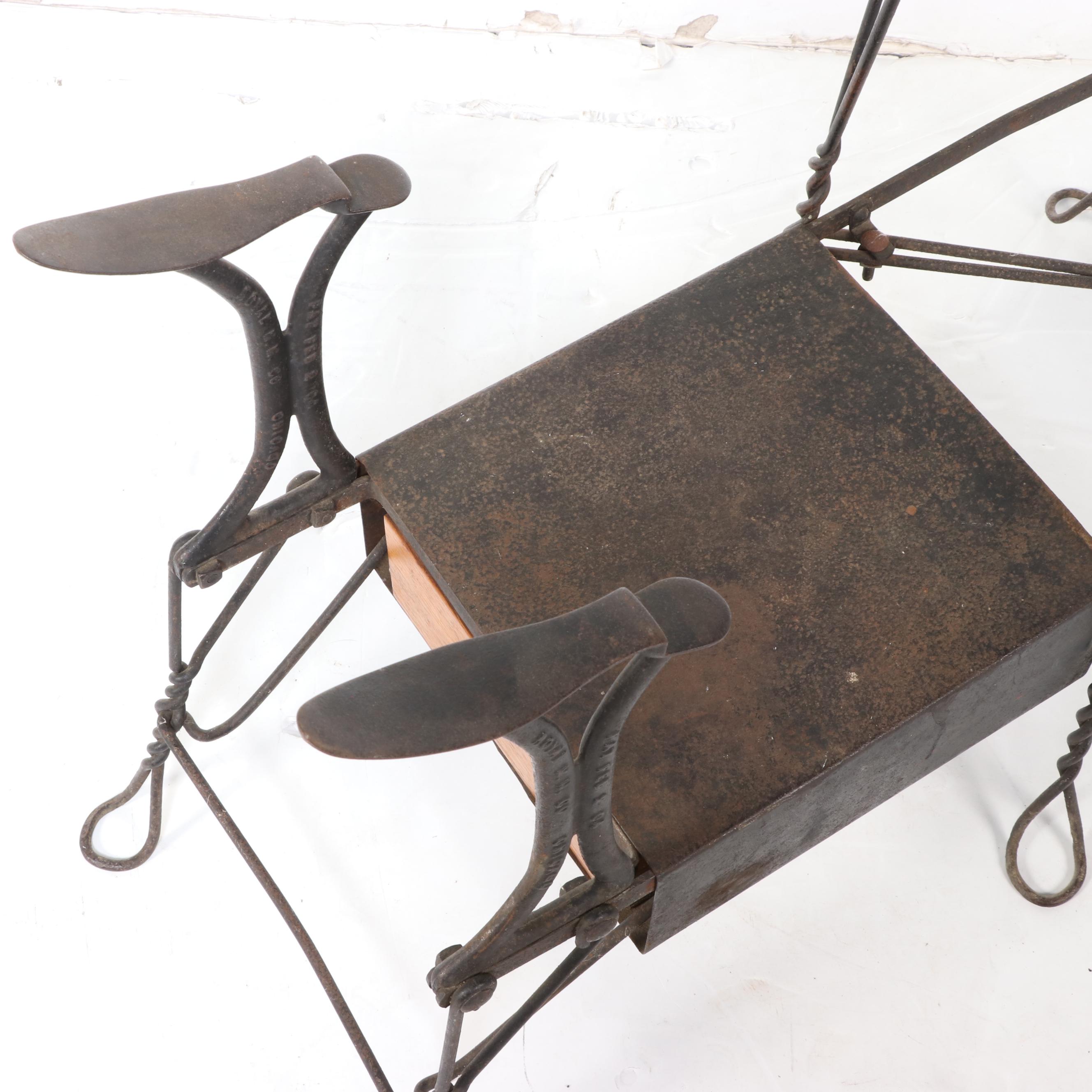 Victorian Royal MM Co (Chicago) Twisted Wire and Wood Shoe Shine Chair and Stand