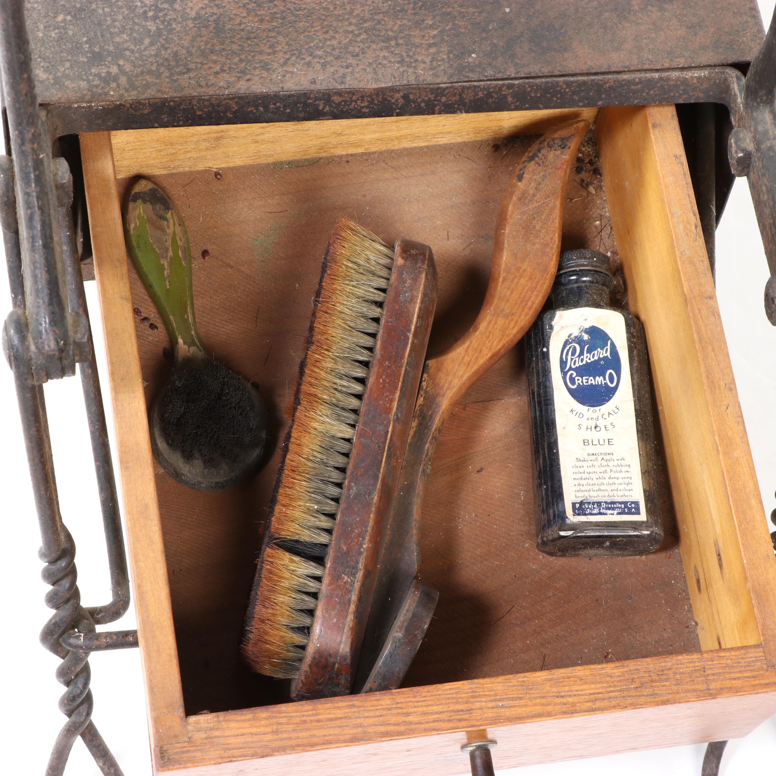 Victorian Royal MM Co (Chicago) Twisted Wire and Wood Shoe Shine Chair and Stand