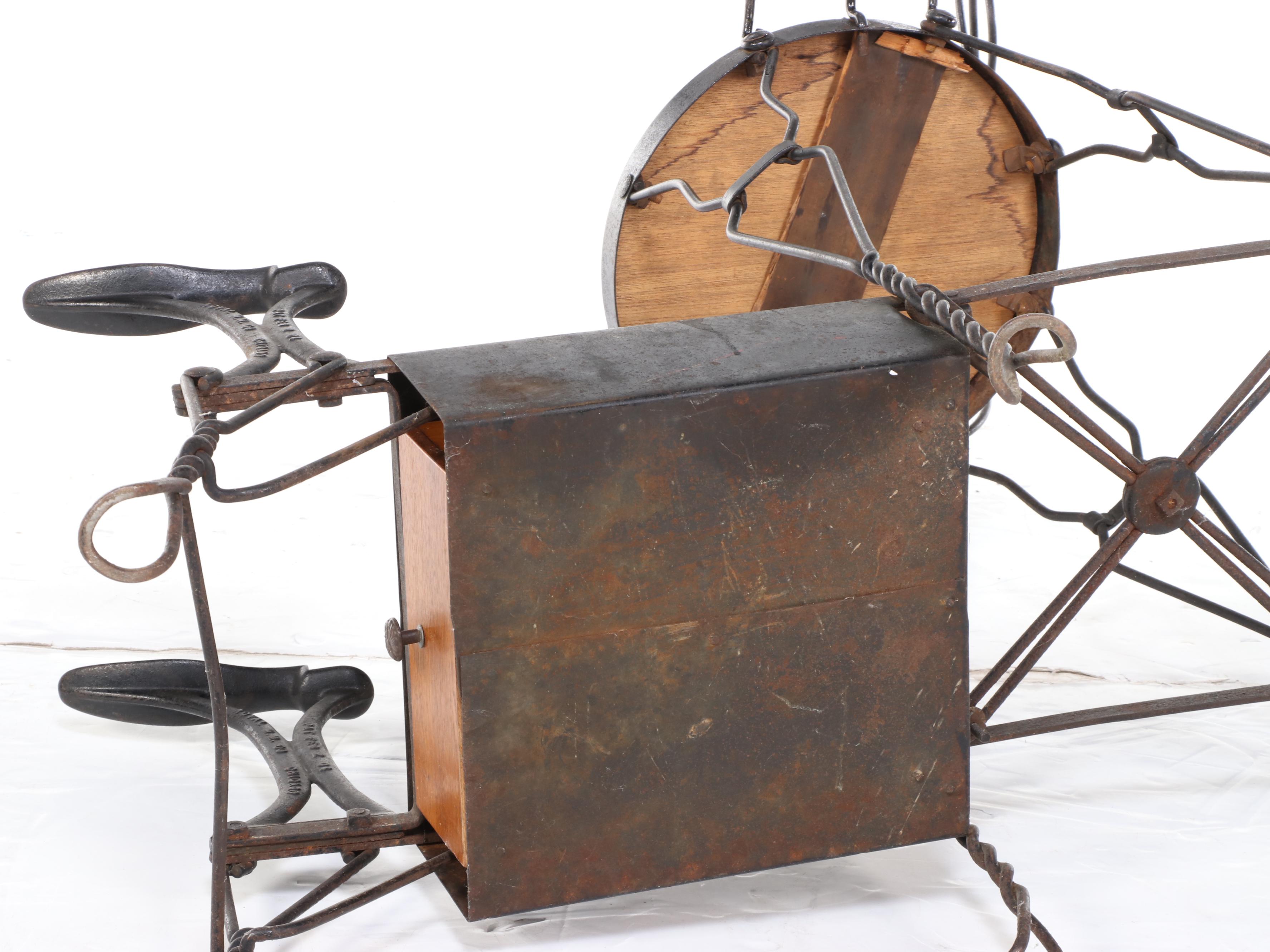 Victorian Royal MM Co (Chicago) Twisted Wire and Wood Shoe Shine Chair and Stand