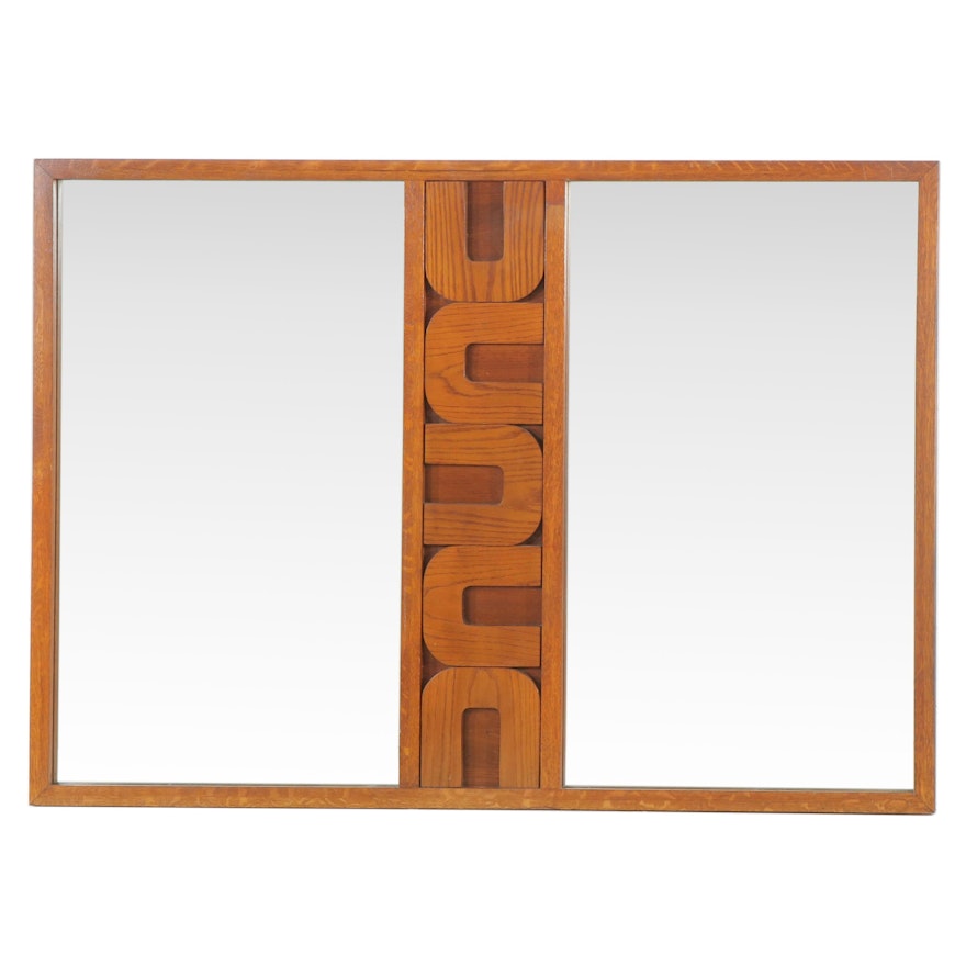 Mid Century Modern Style Carved Oak Wall Mirror, Mid to Late 20th Century