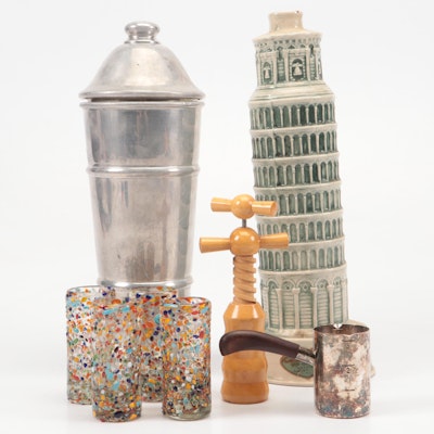 Art Deco Style Chrome Cocktail Shaker with Other Barware, 20th Century