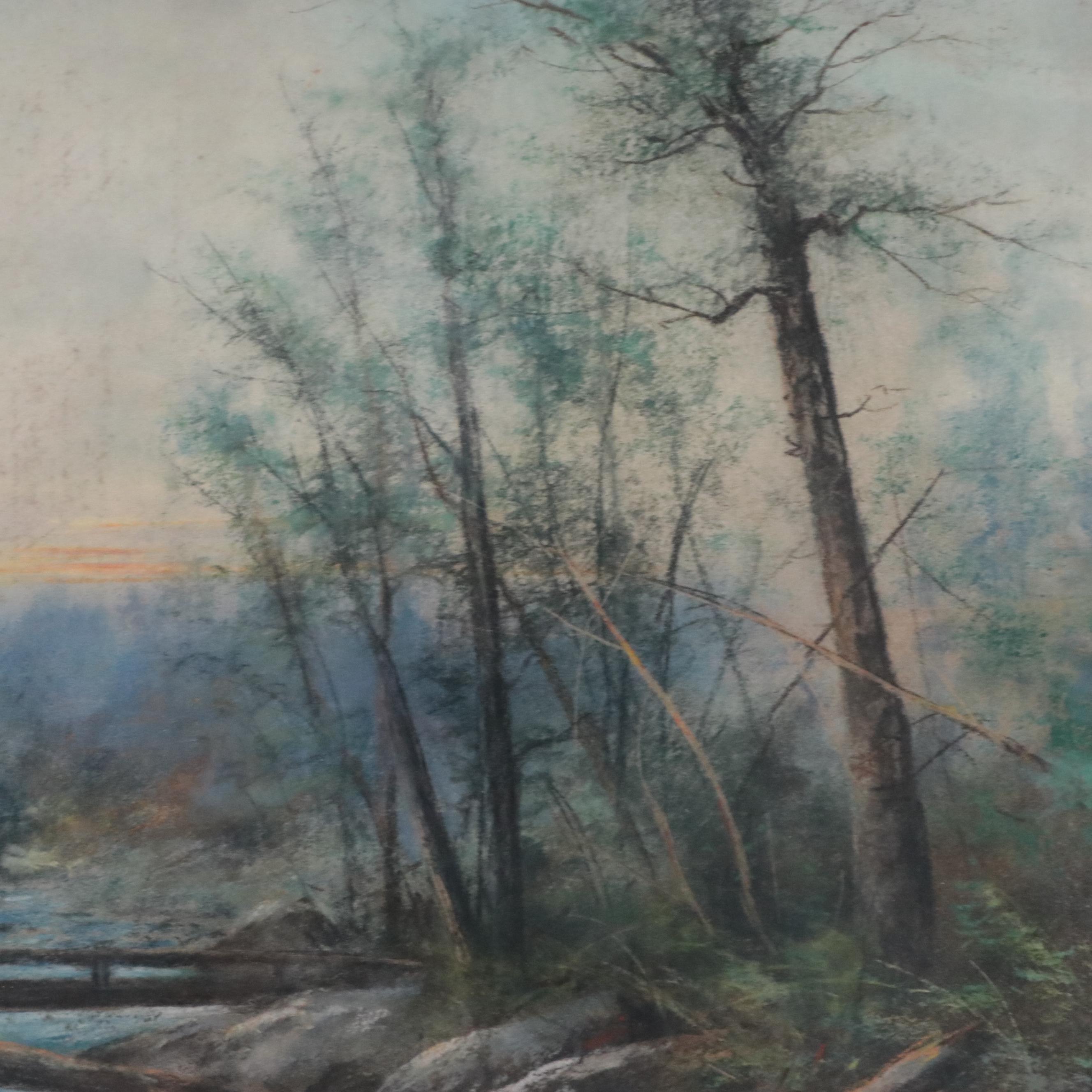 Wooded River Landscape Chalk Pastel Drawing