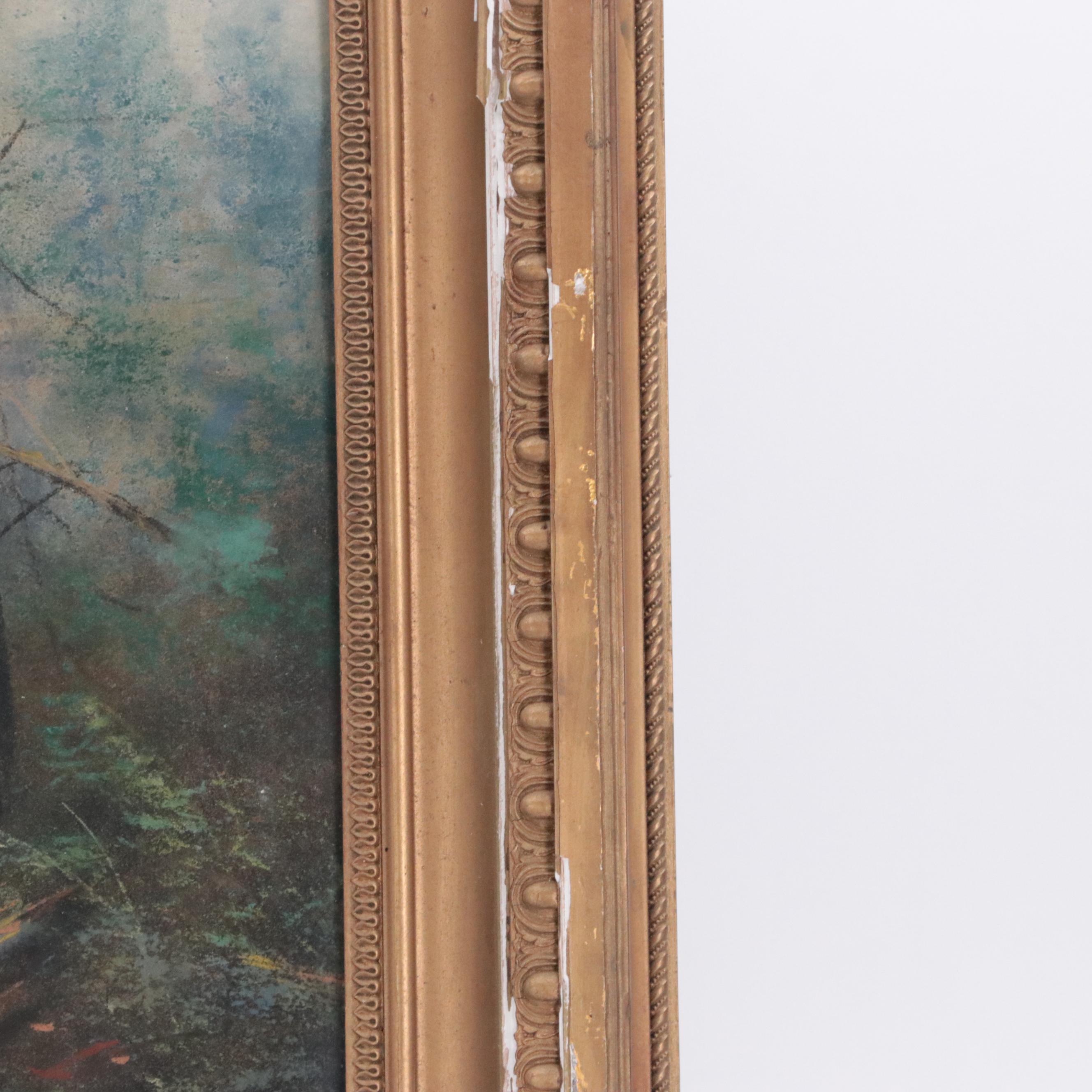 Wooded River Landscape Chalk Pastel Drawing